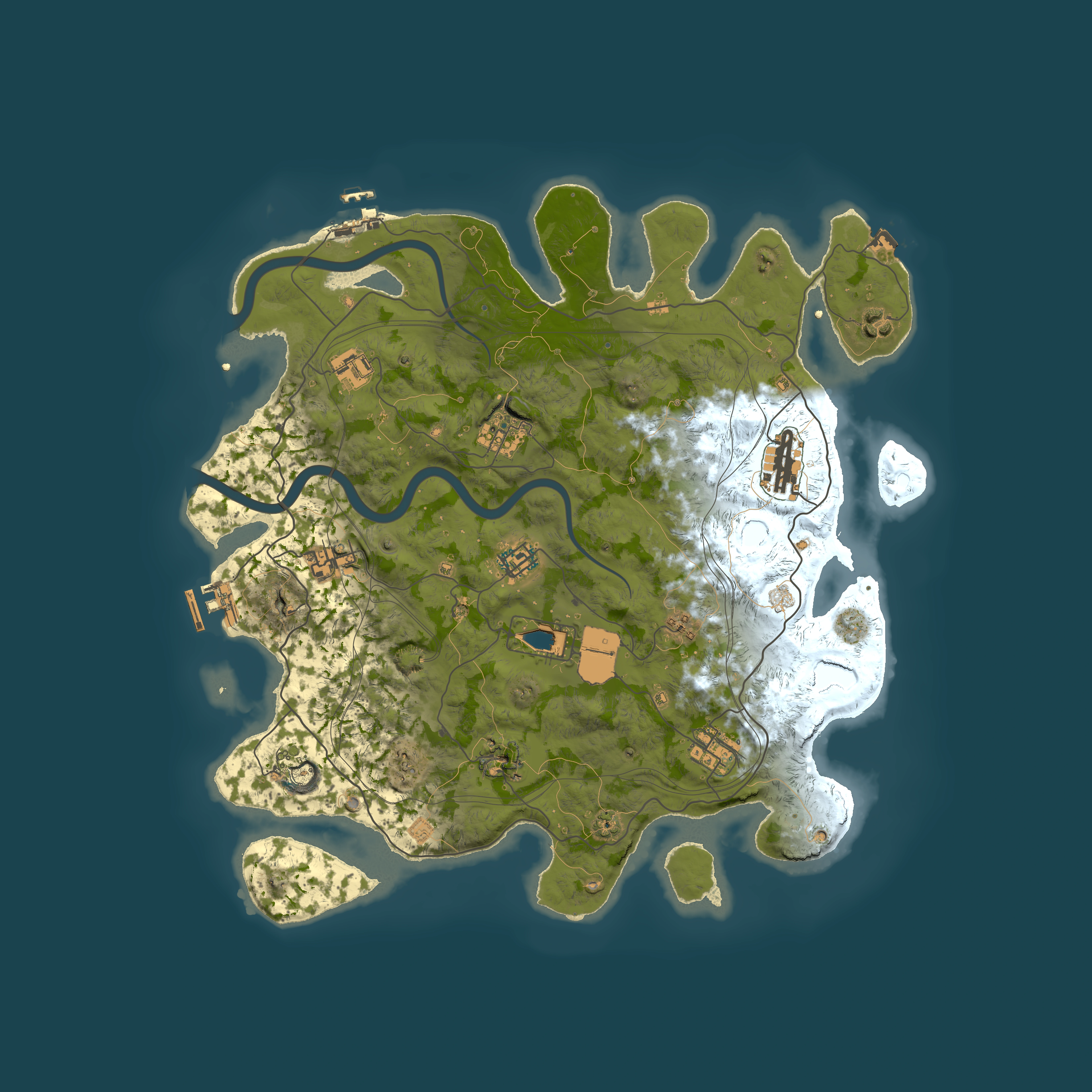 Full top-down render of Rust map seed 1337, 4000x4000m