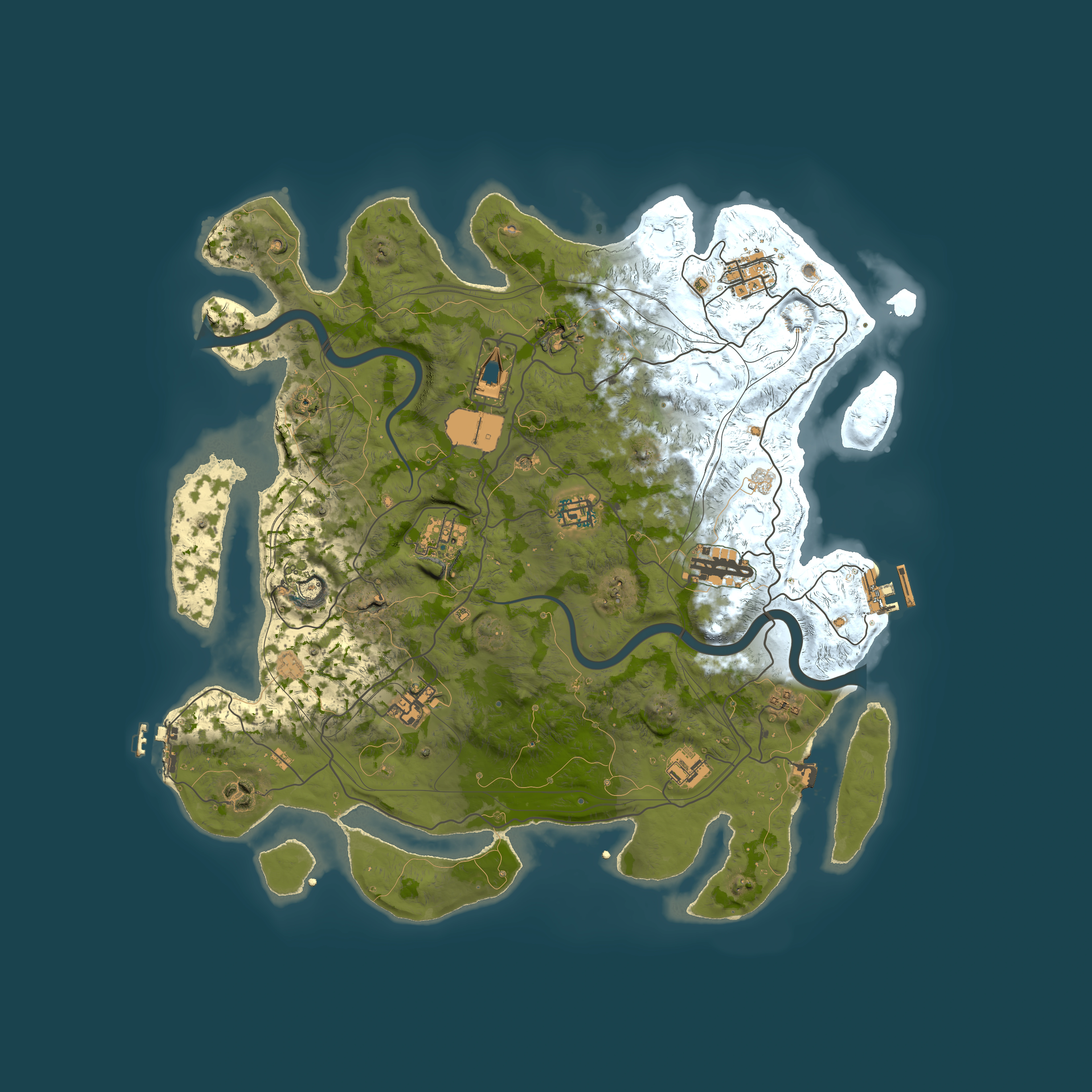 Full top-down render of Rust map seed 1337, 4000x4000m