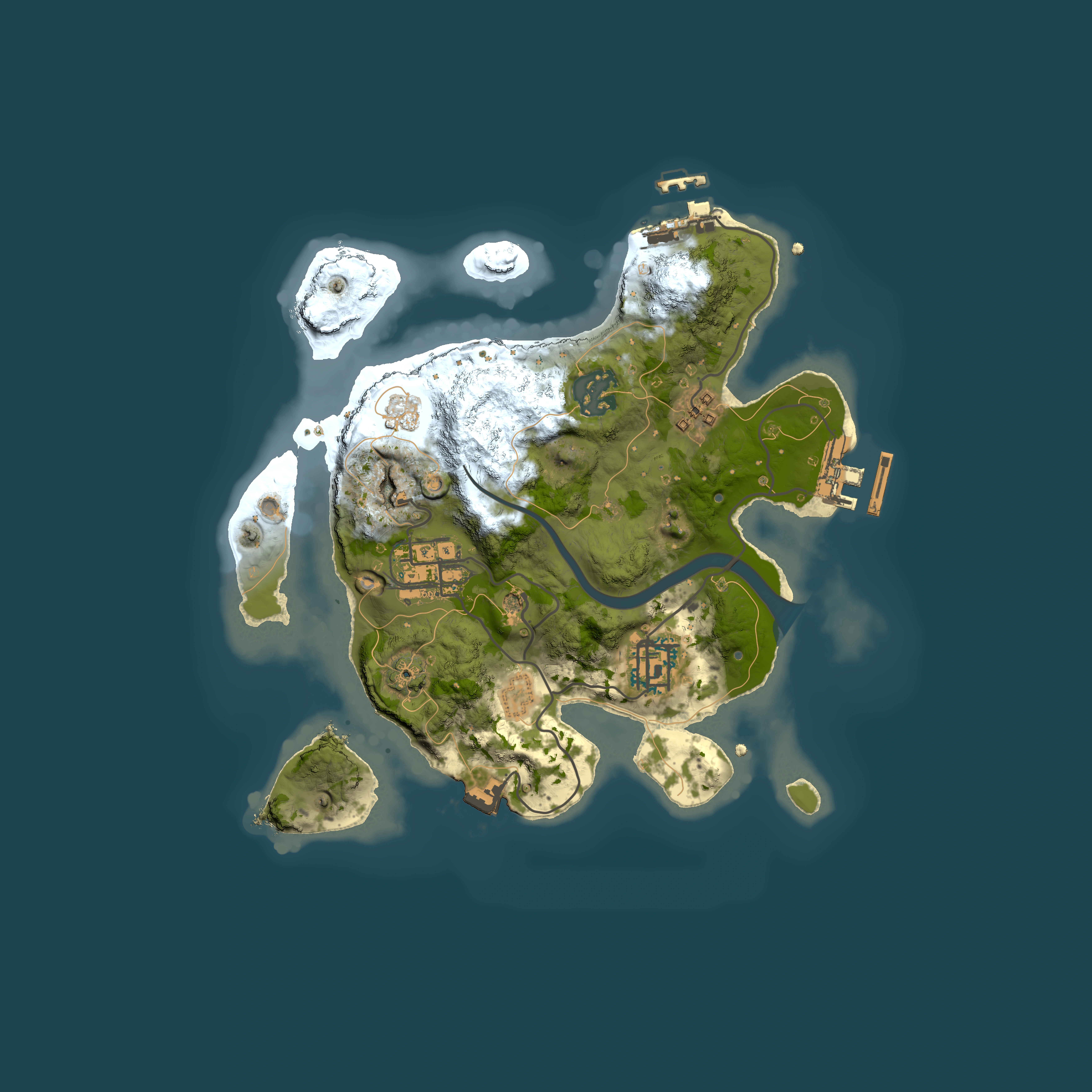 Full top-down render of Rust map seed 985834805, 2500x2500m