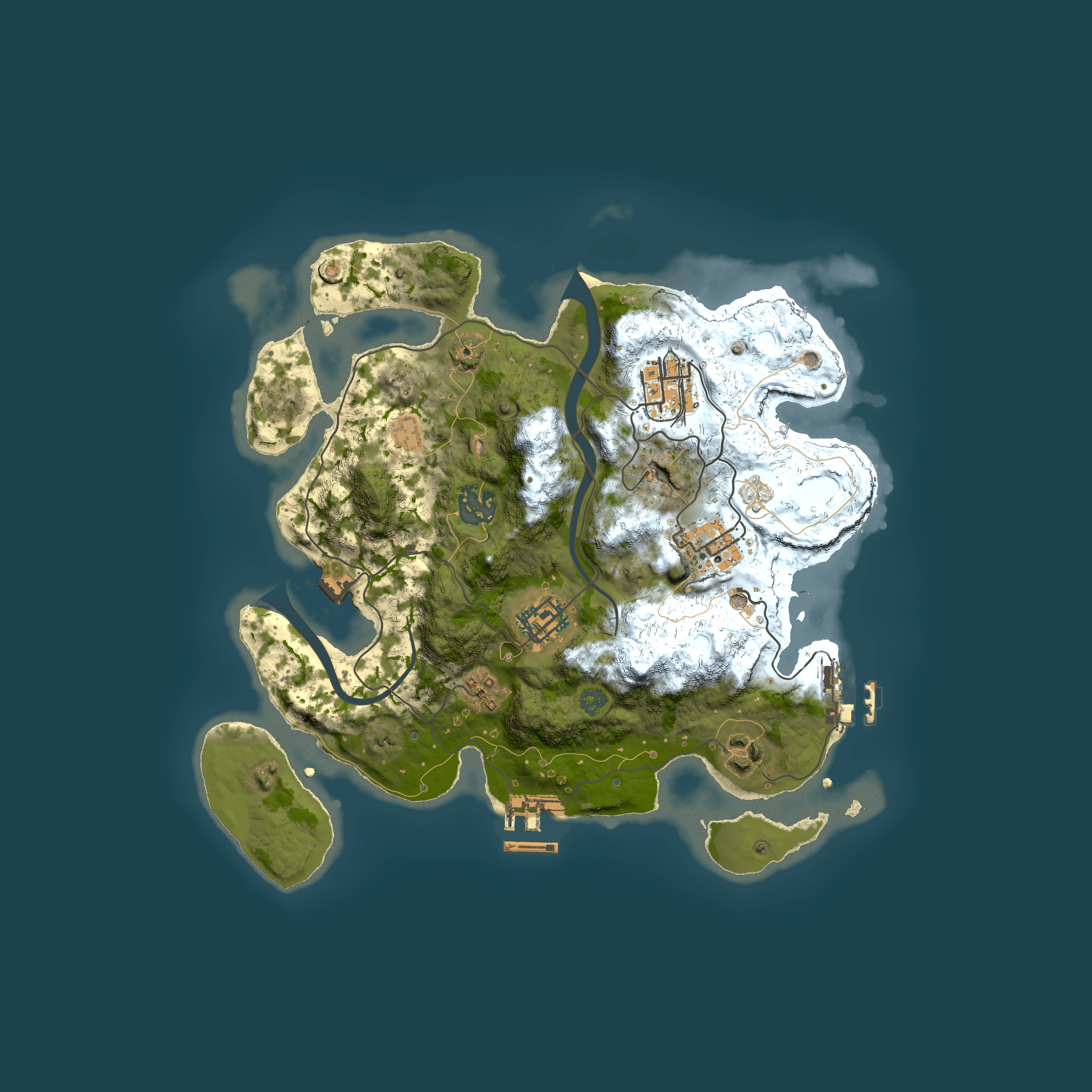 Full top-down render of Rust map seed 1500400500, 3000x3000m