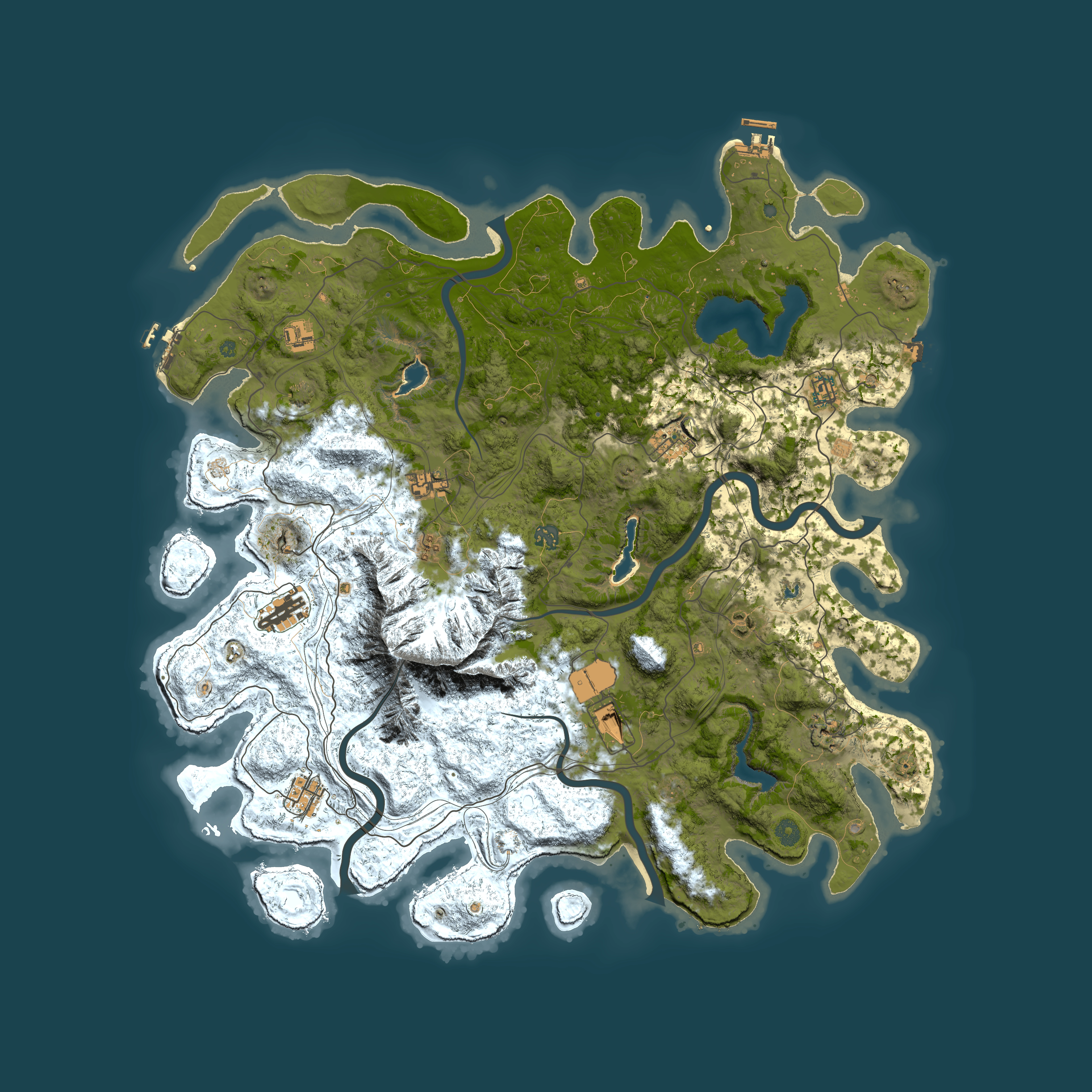 Full top-down render of Rust map seed 1631696322, 5000x5000m