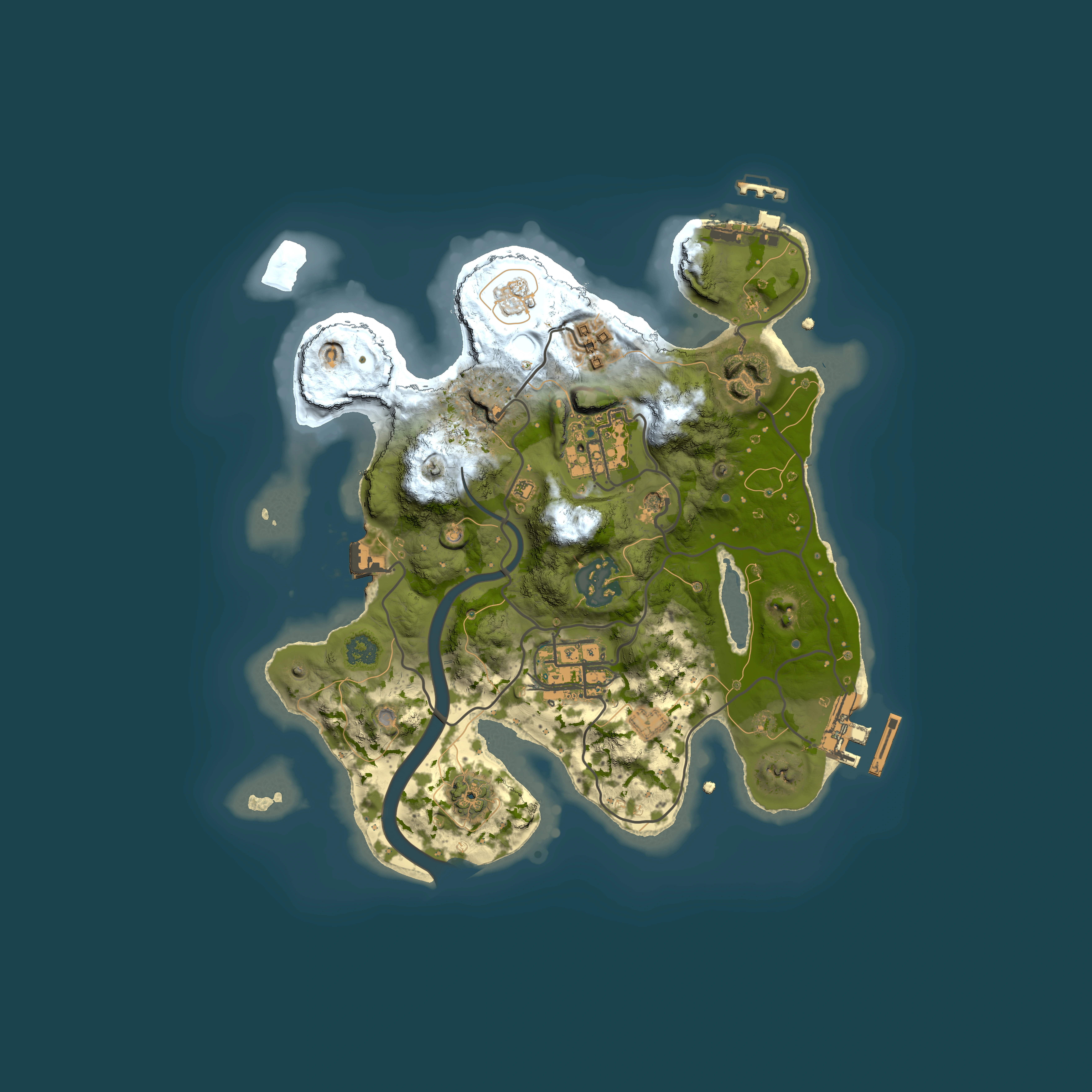 Full top-down render of Rust map seed 2122063358, 2500x2500m