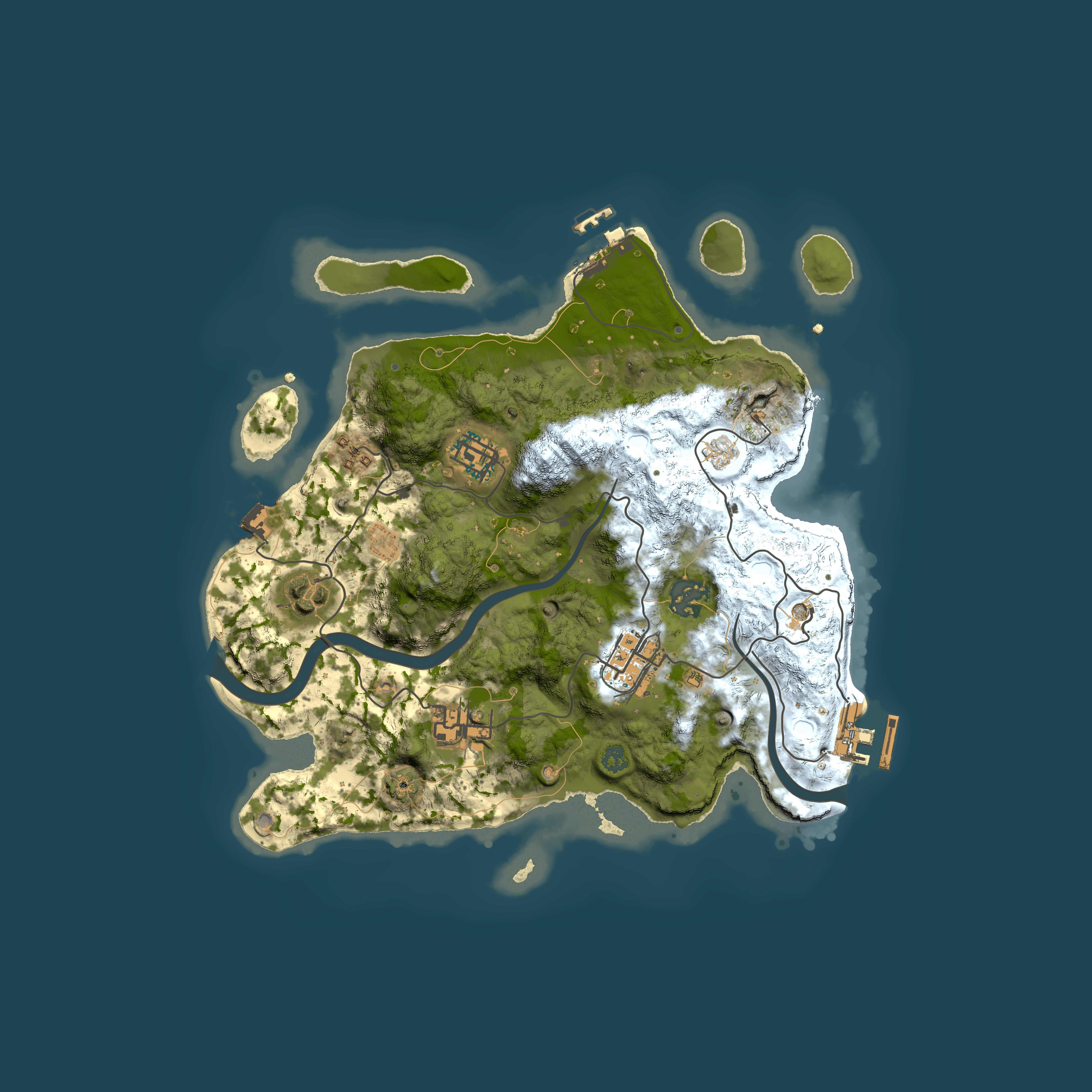 Full top-down render of Rust map seed 408046475, 3000x3000m