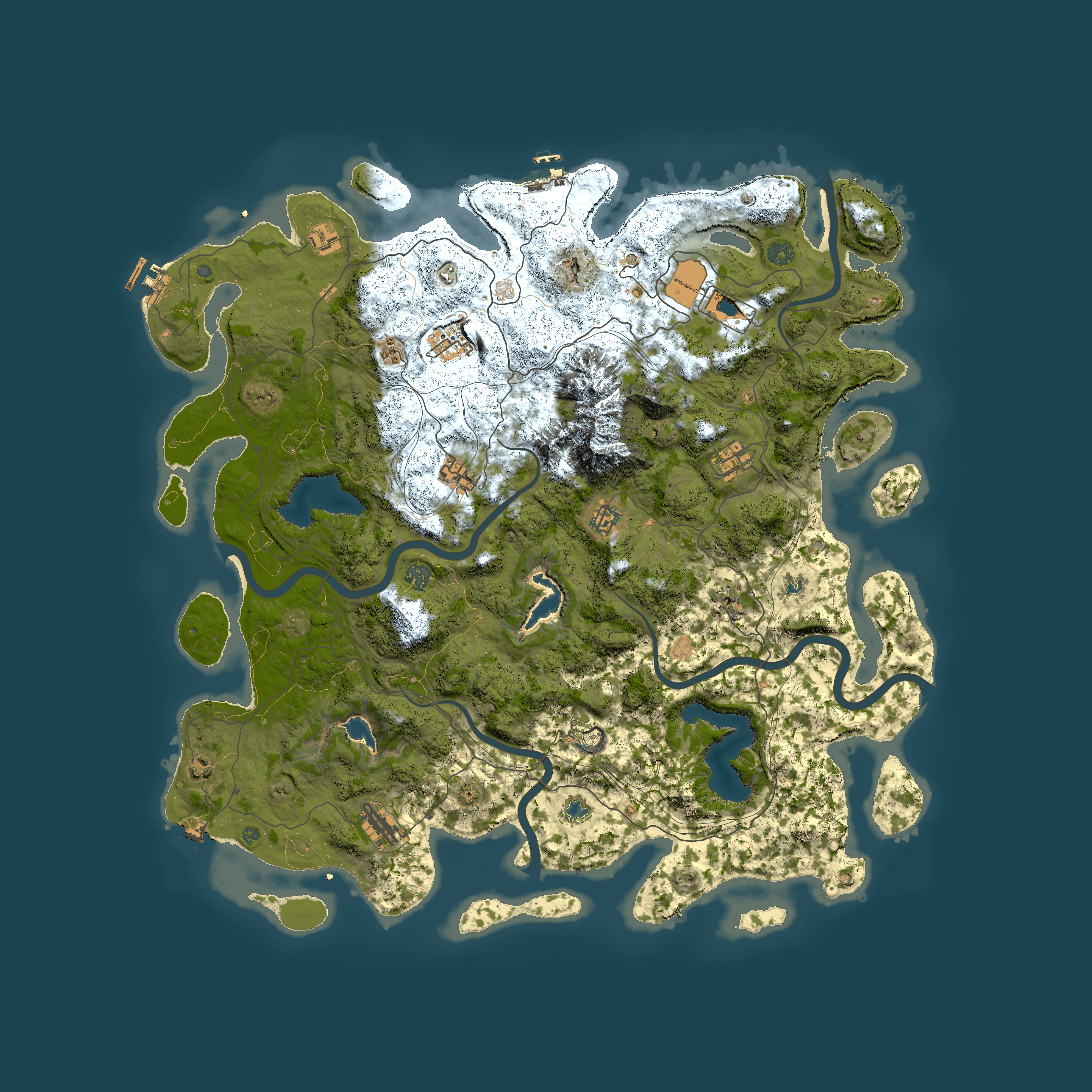 Full top-down render of Rust map seed 102450841, 5000x5000m