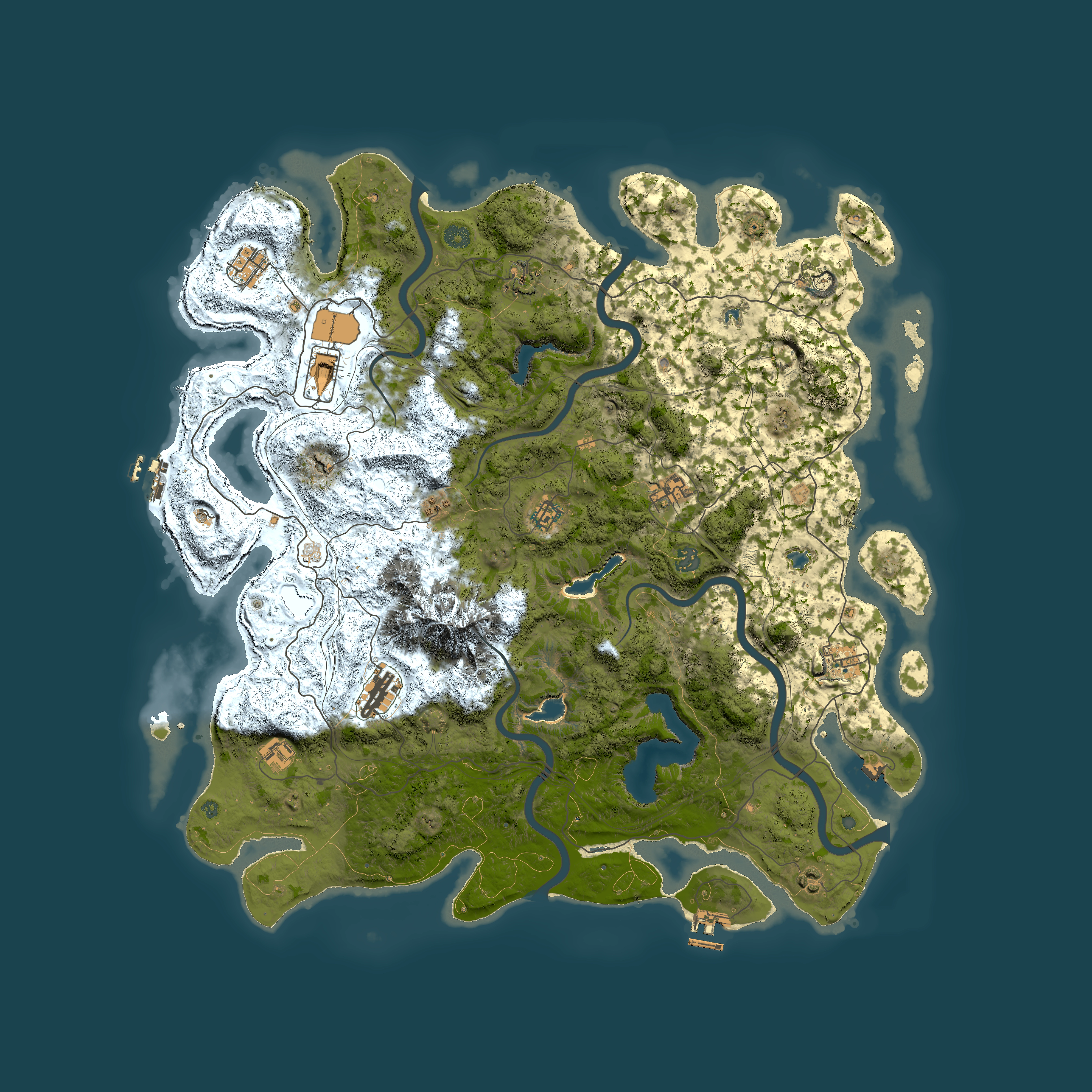Full top-down render of Rust map seed 442840744, 5000x5000m