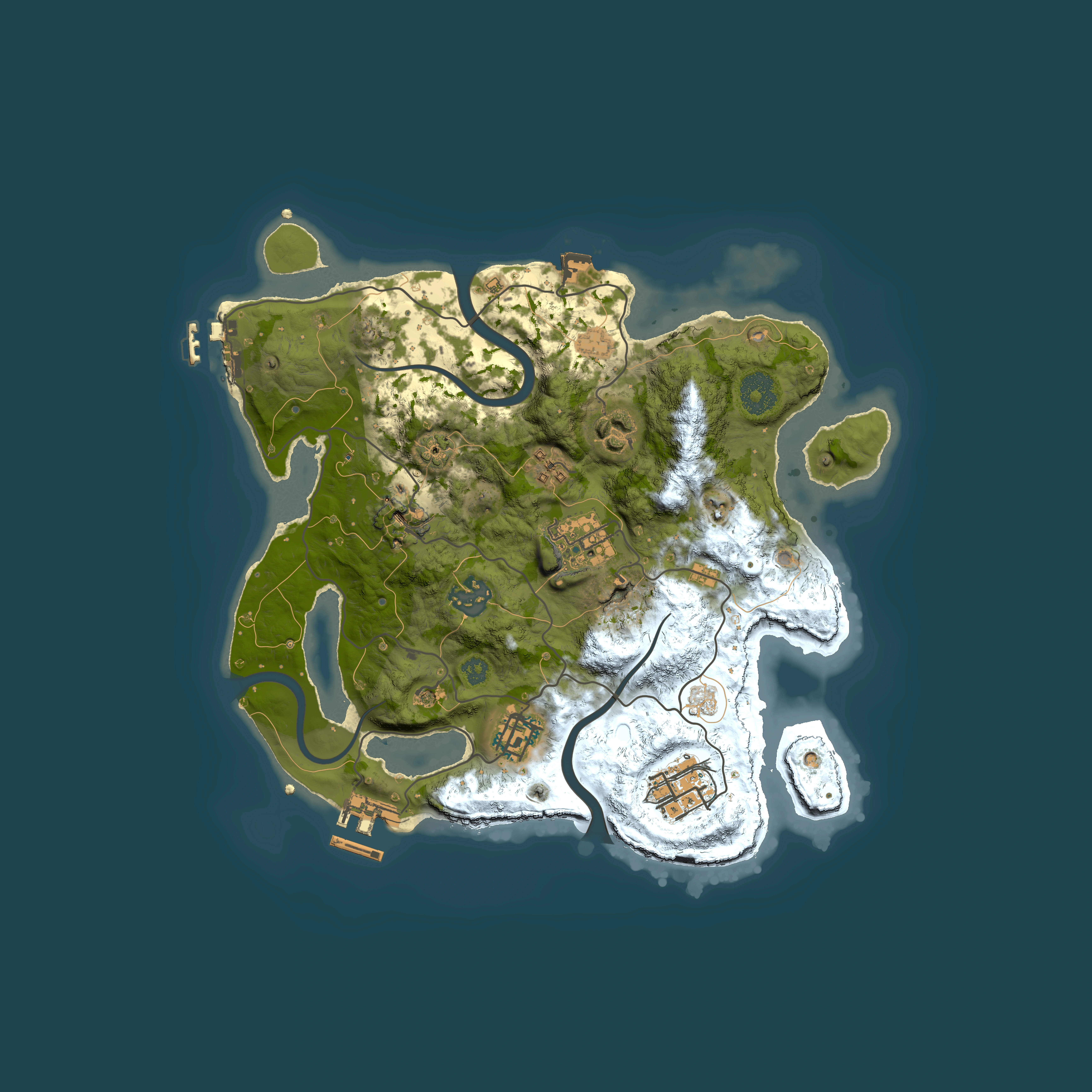 Full top-down render of Rust map seed 2045261374, 3000x3000m