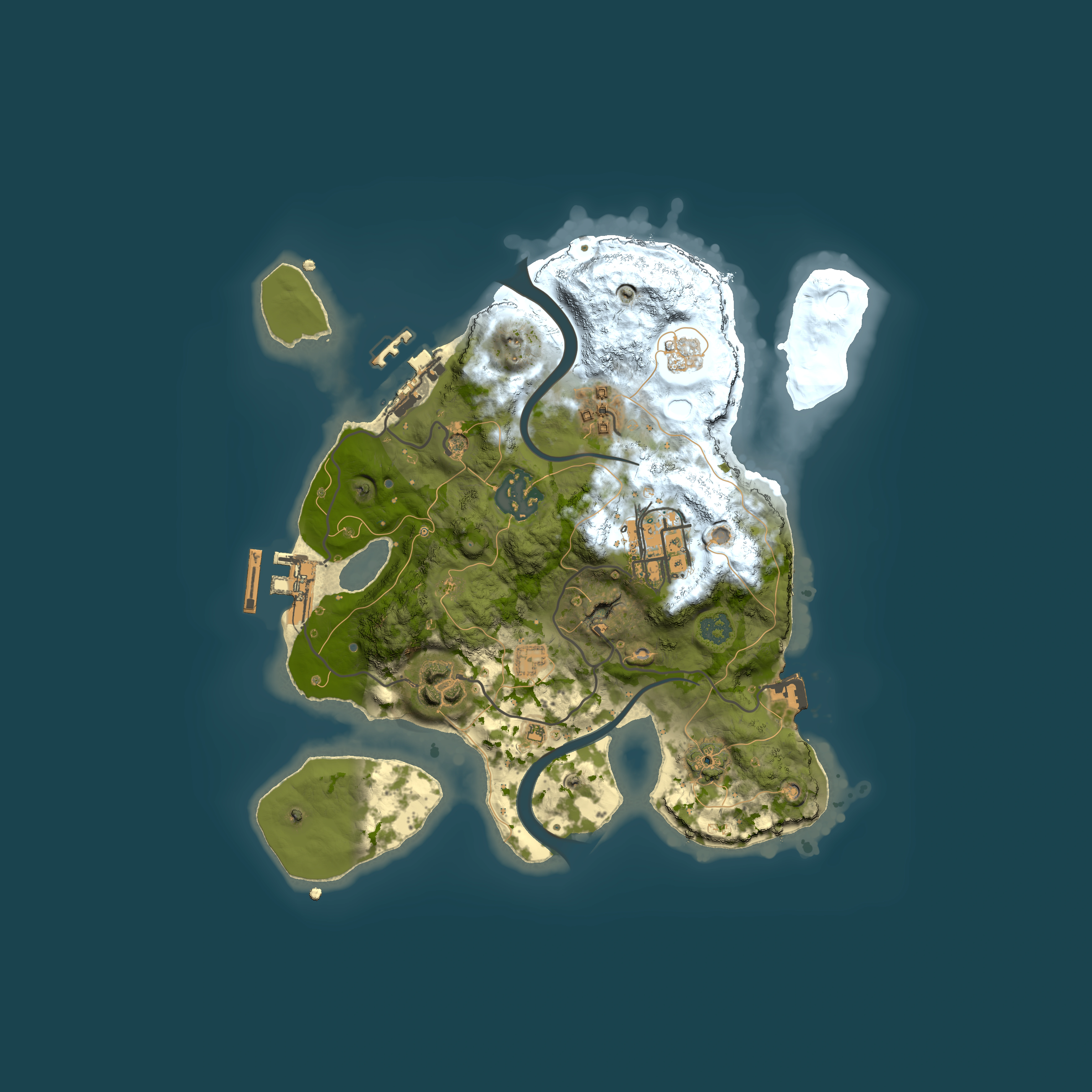 Full top-down render of Rust map seed 122205212, 2500x2500m