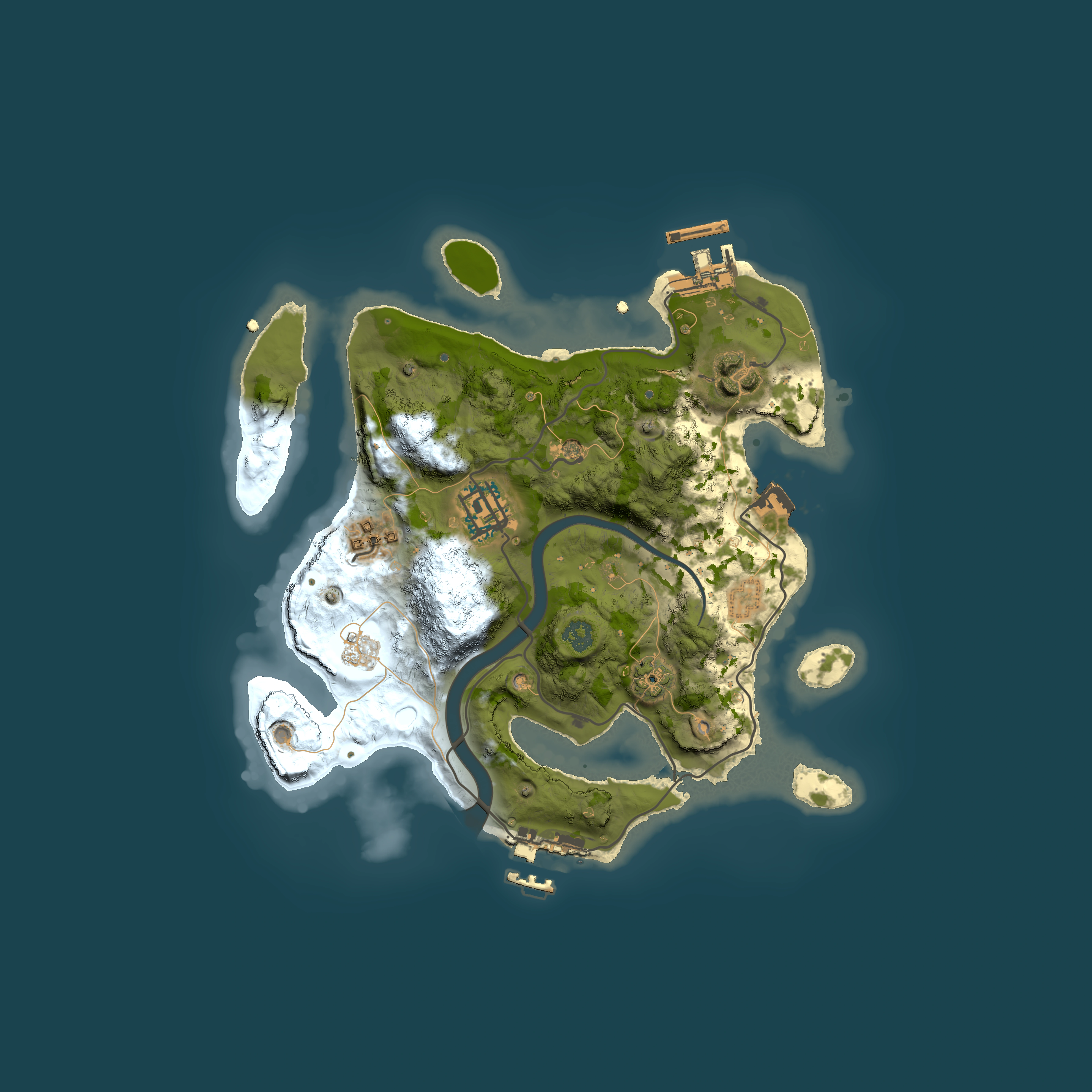 Full top-down render of Rust map seed 1291086707, 2500x2500m