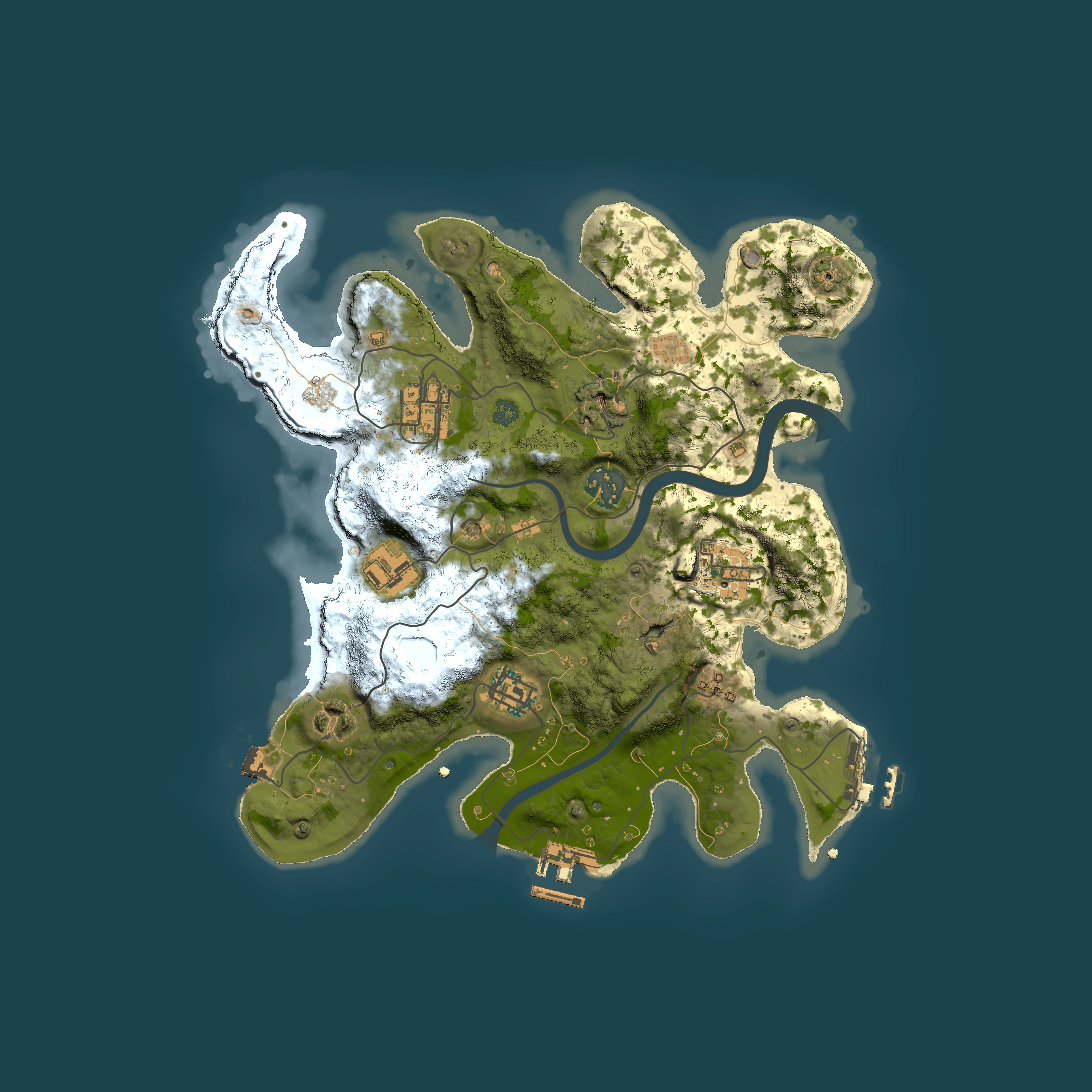 Full top-down render of Rust map seed 2138596625, 3000x3000m