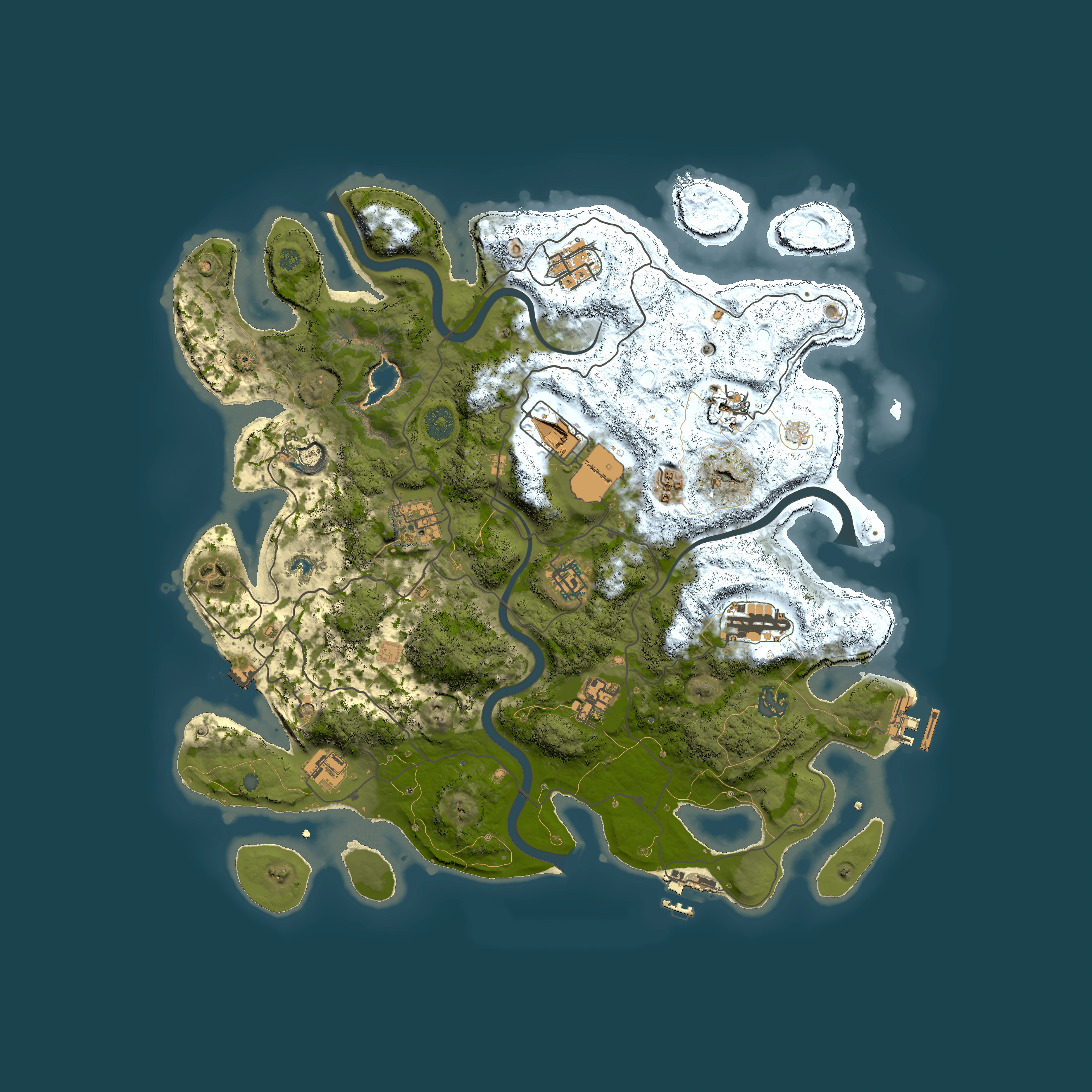 Full top-down render of Rust map seed 1491677201, 4000x4000m