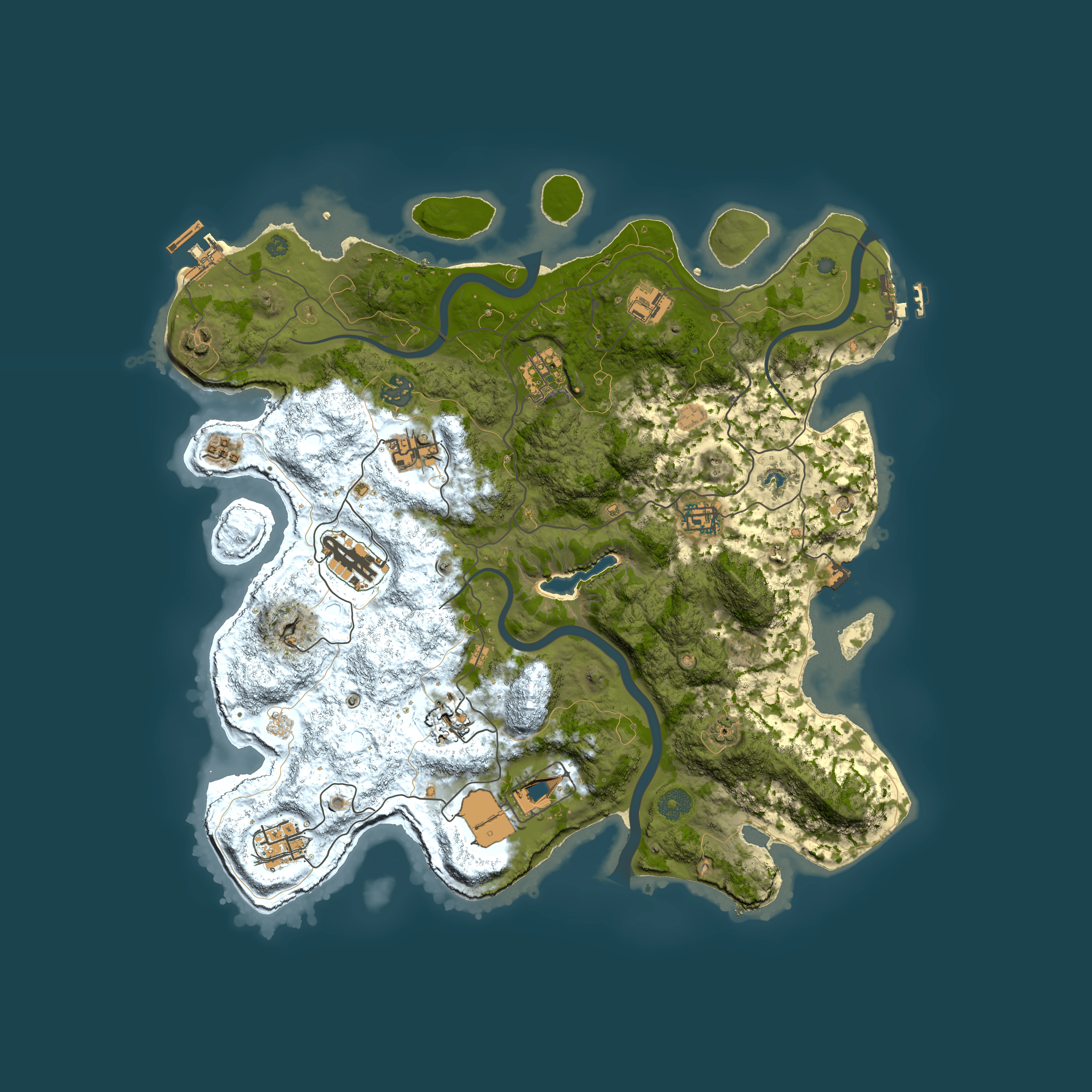 Full top-down render of Rust map seed 1673955958, 4000x4000m
