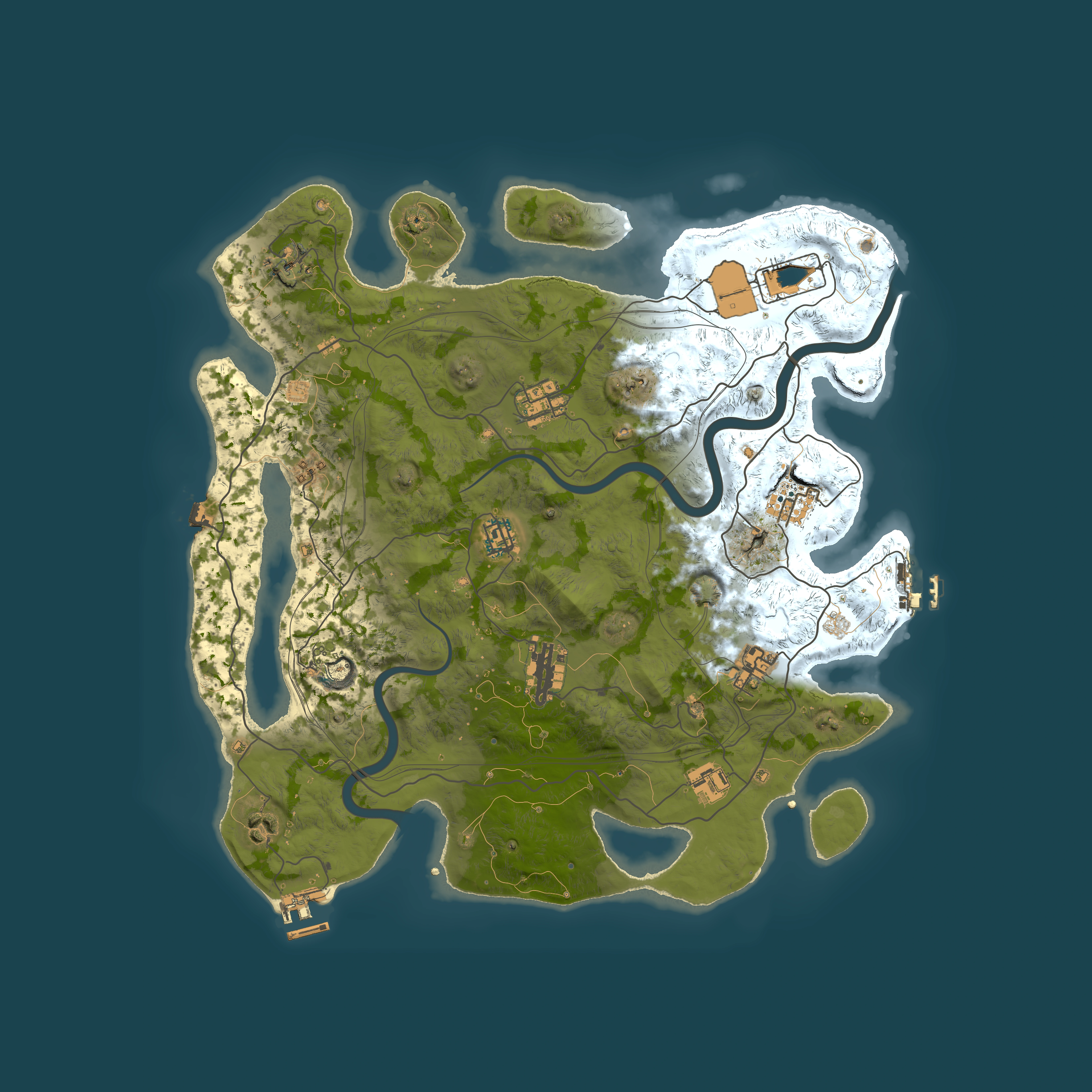 Full top-down render of Rust map seed 1337, 4000x4000m