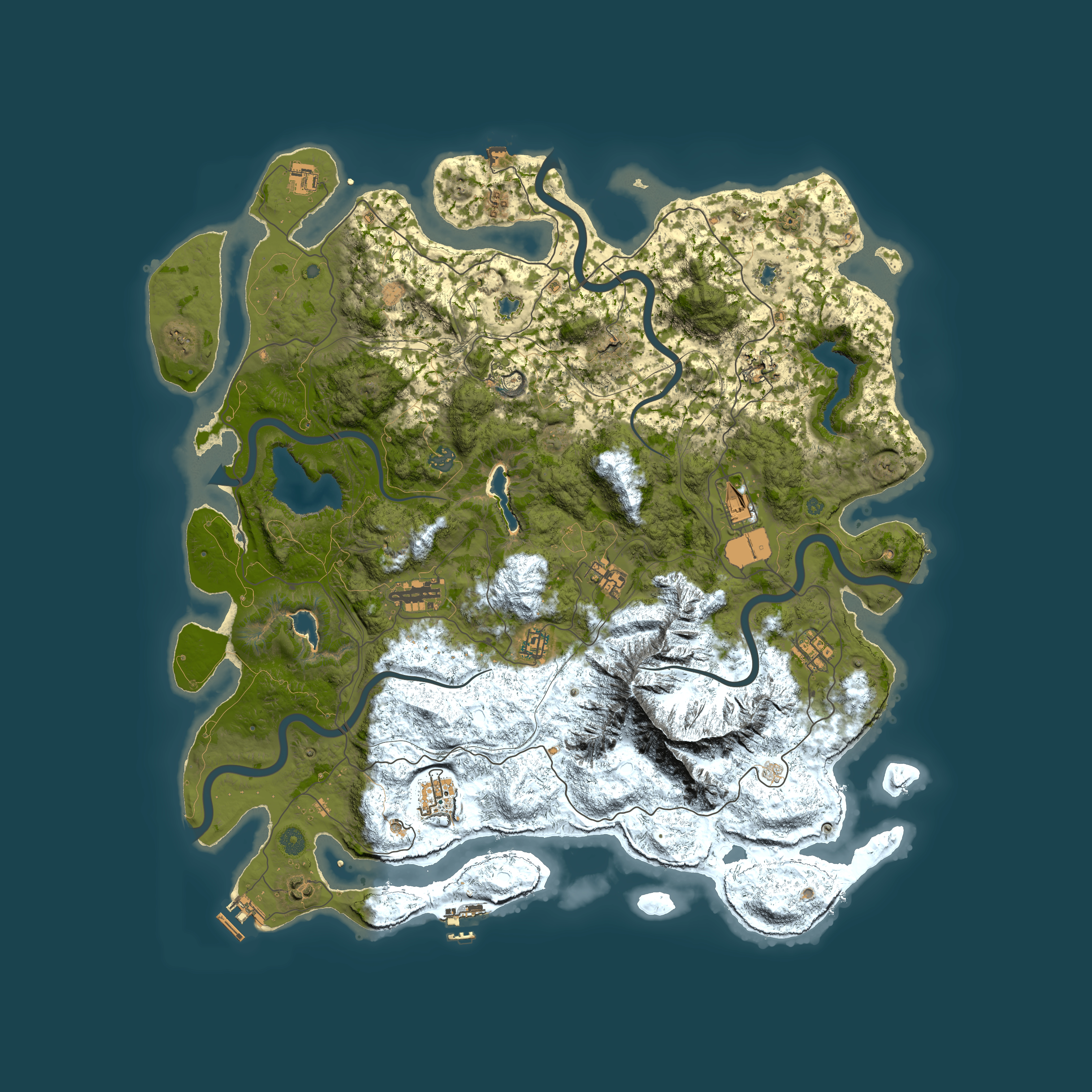 Full top-down render of Rust map seed 232347728, 5000x5000m