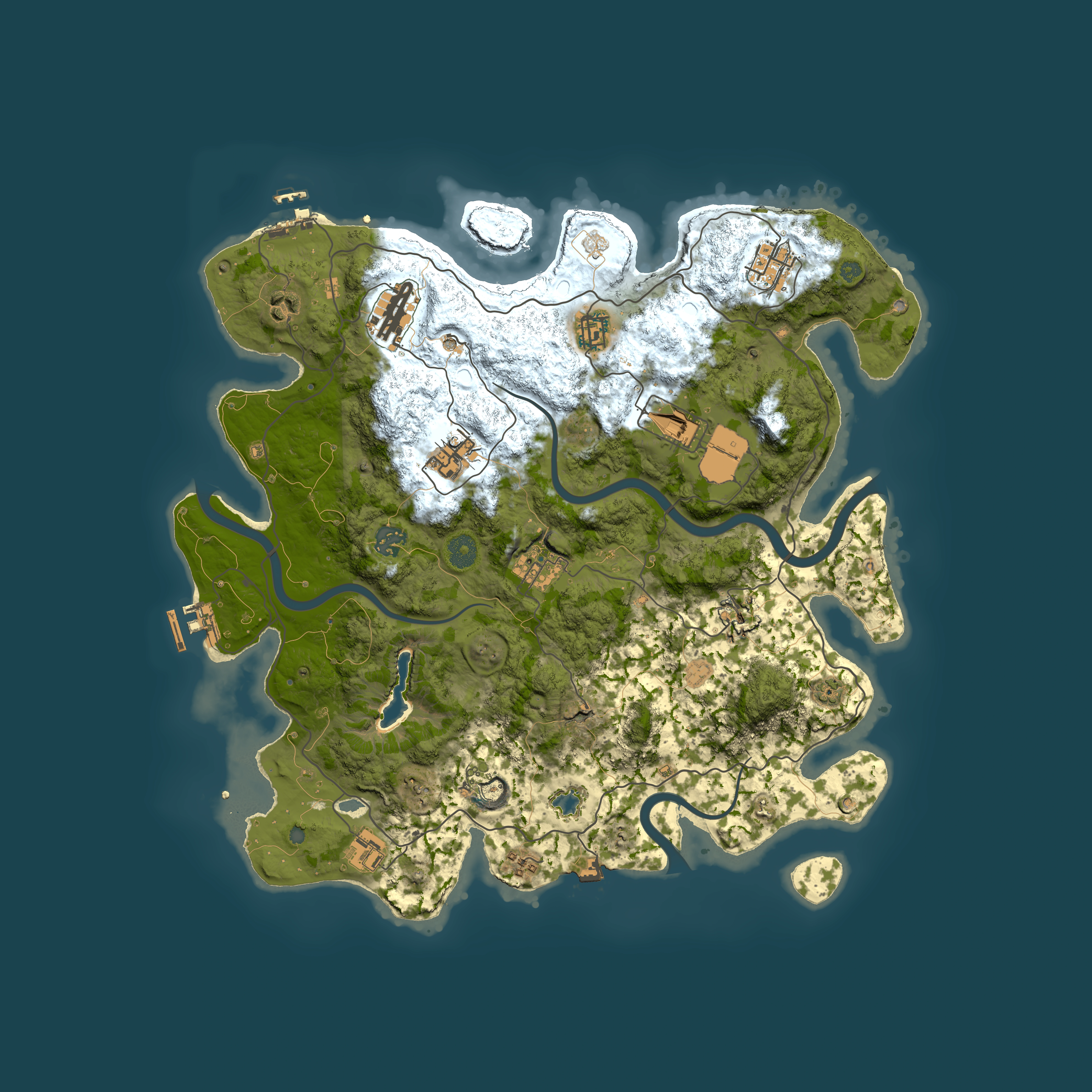 Full top-down render of Rust map seed 199491187, 4000x4000m