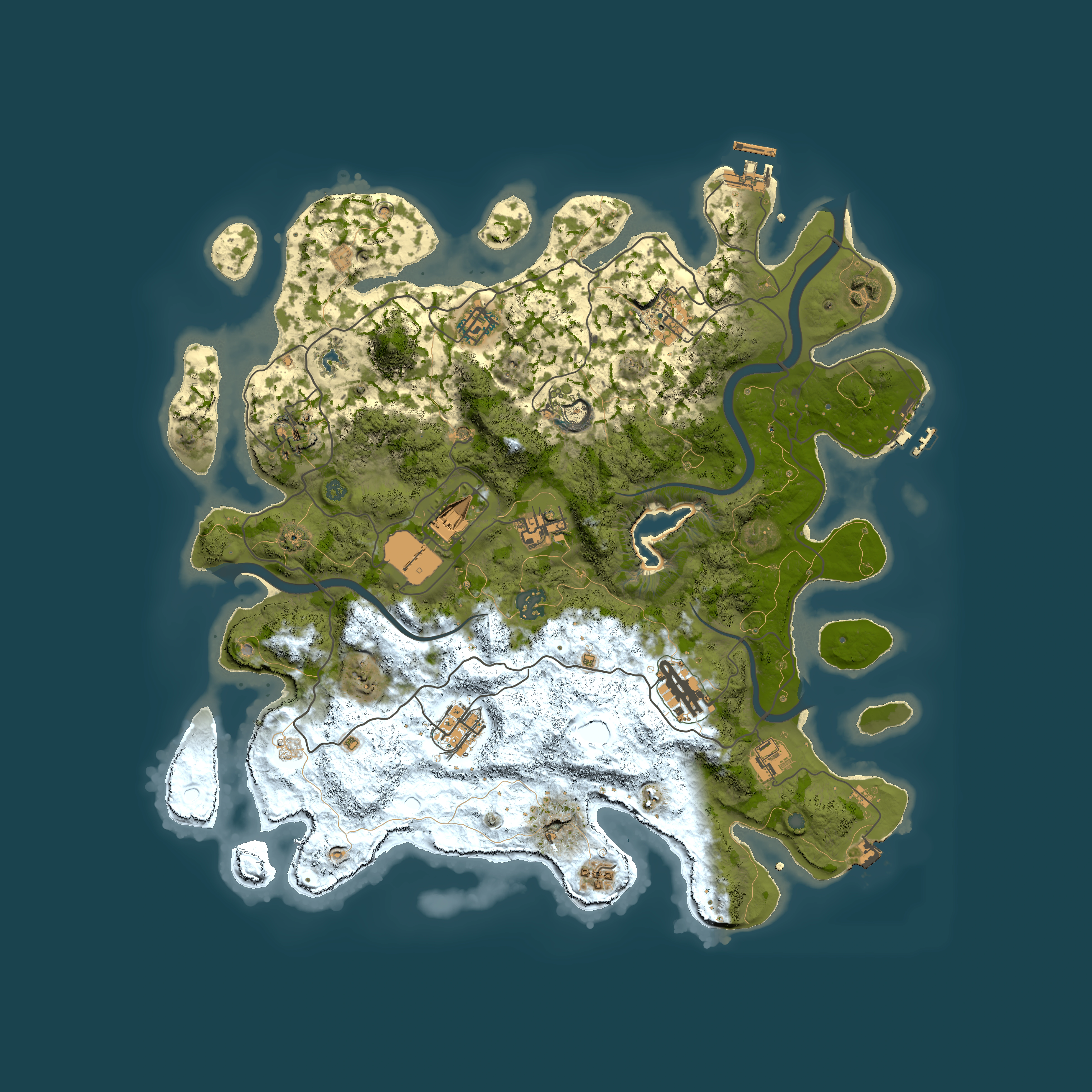Full top-down render of Rust map seed 1428997701, 4000x4000m