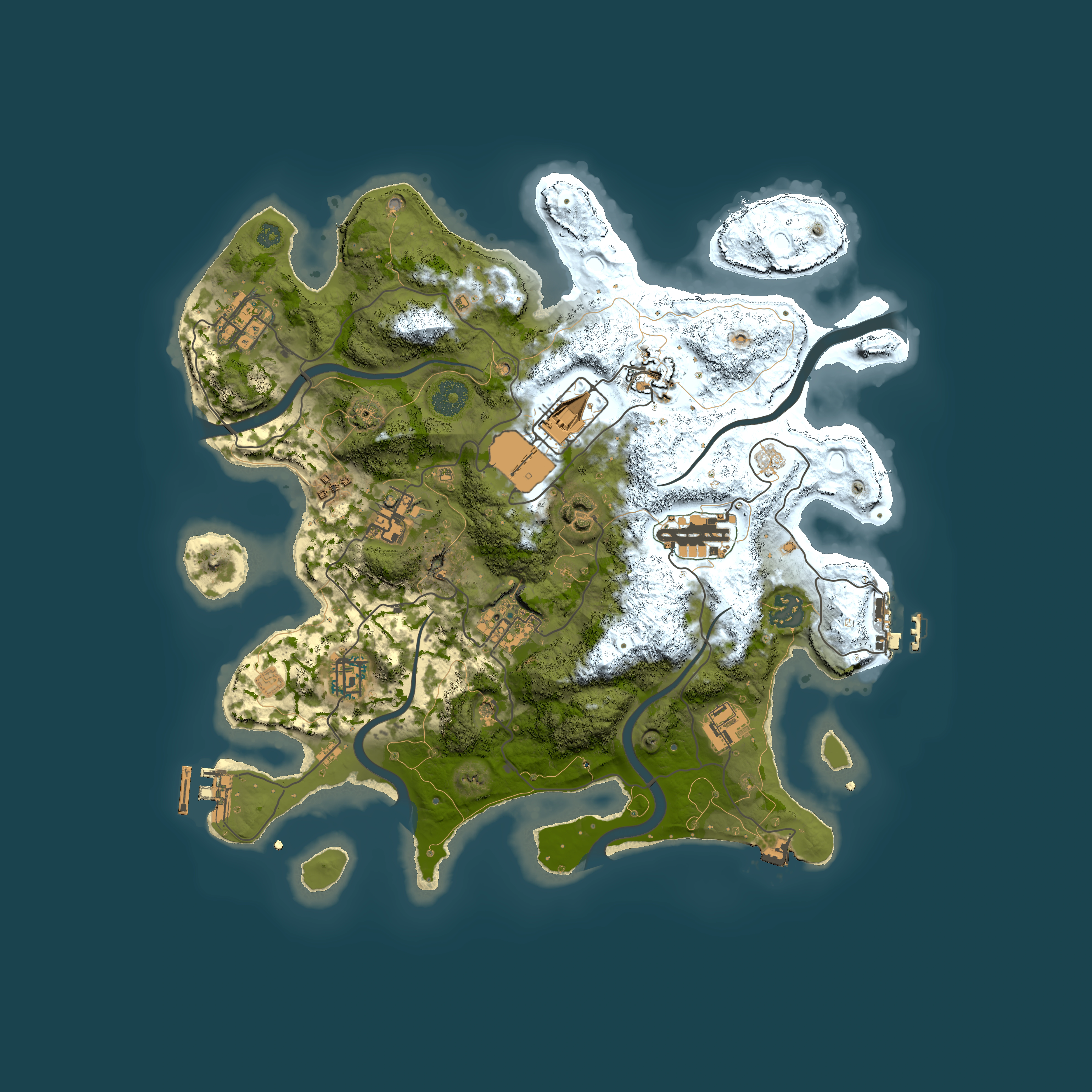 Full top-down render of Rust map seed 1606046085, 3500x3500m
