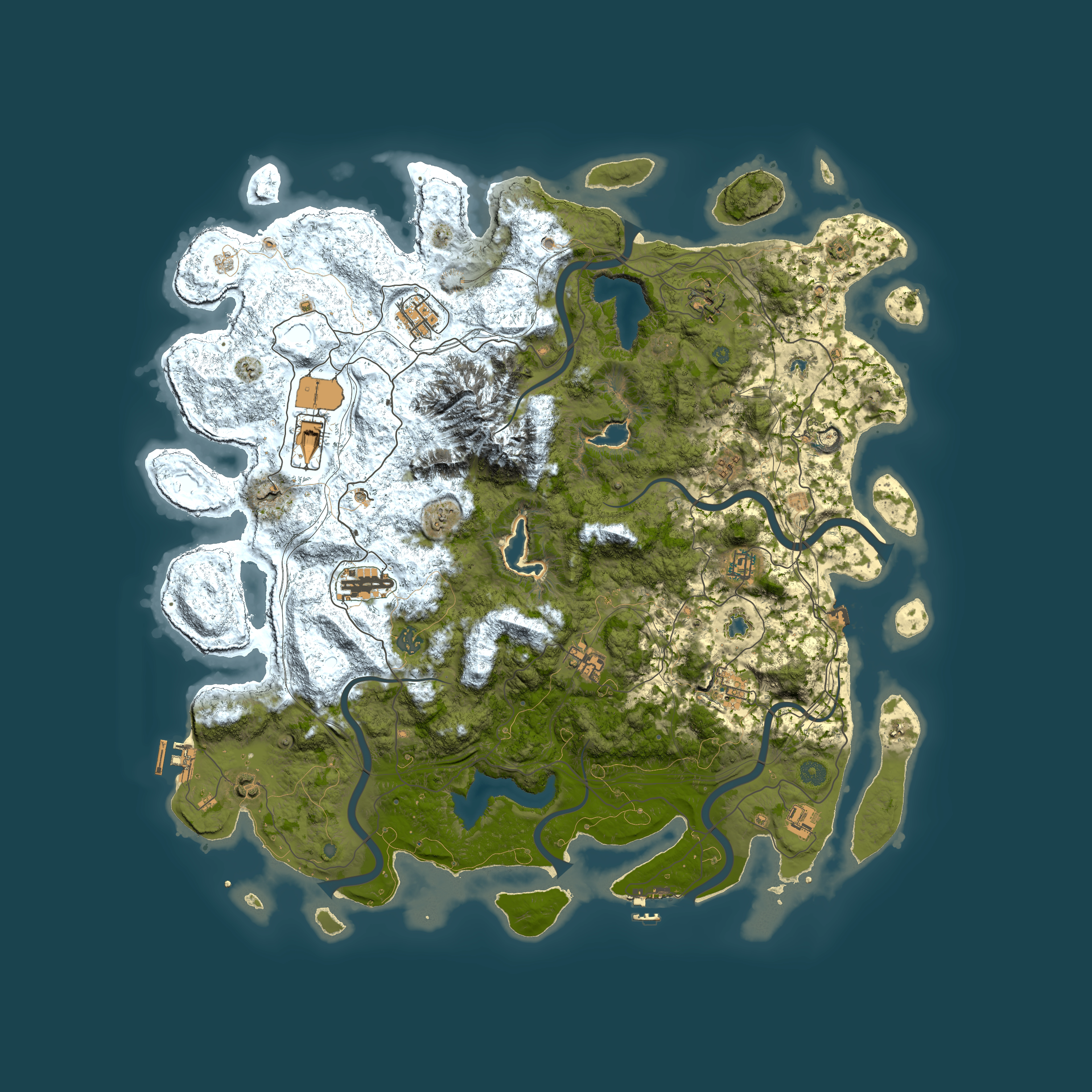 Full top-down render of Rust map seed 2030420320, 5000x5000m