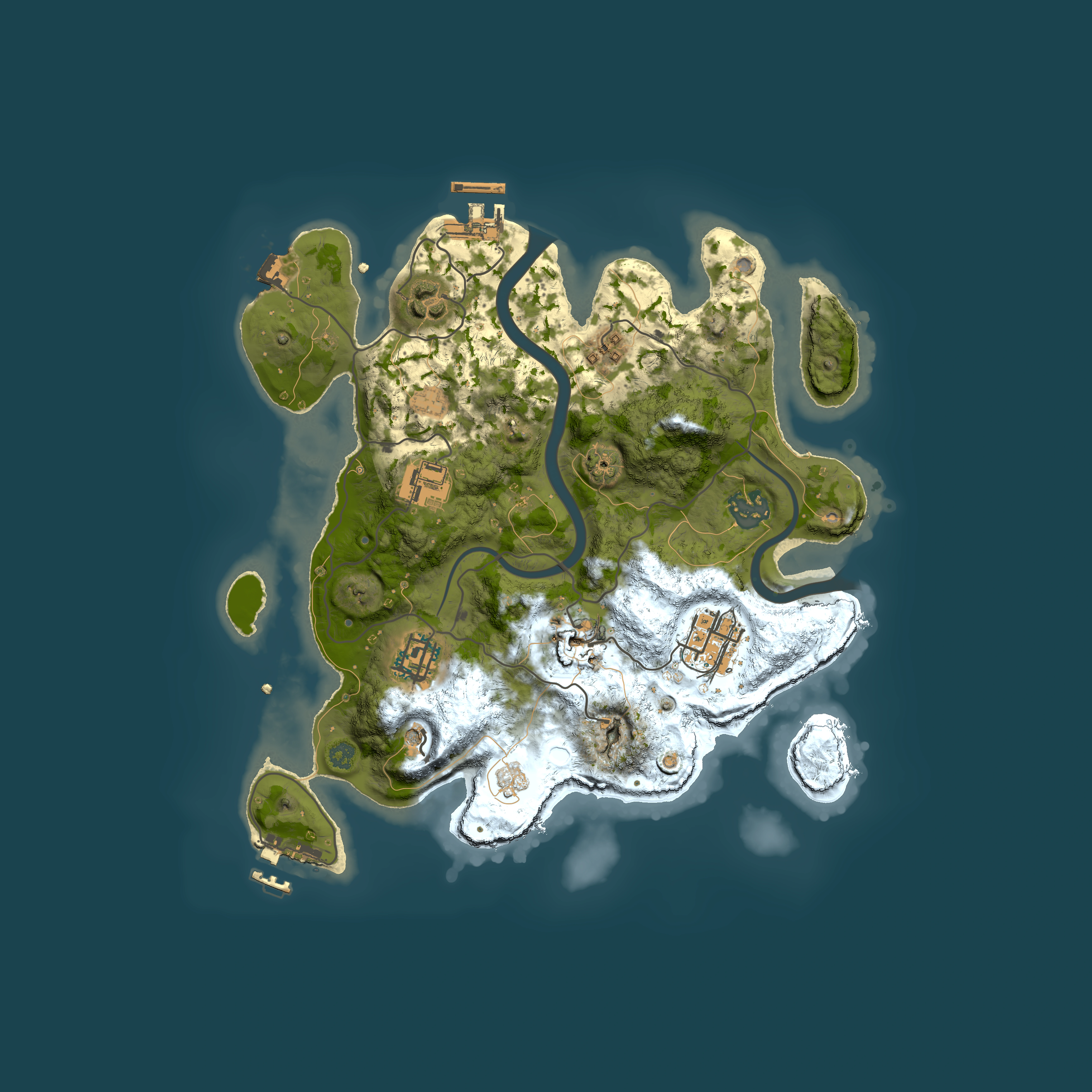 Full top-down render of Rust map seed 439386358, 3000x3000m