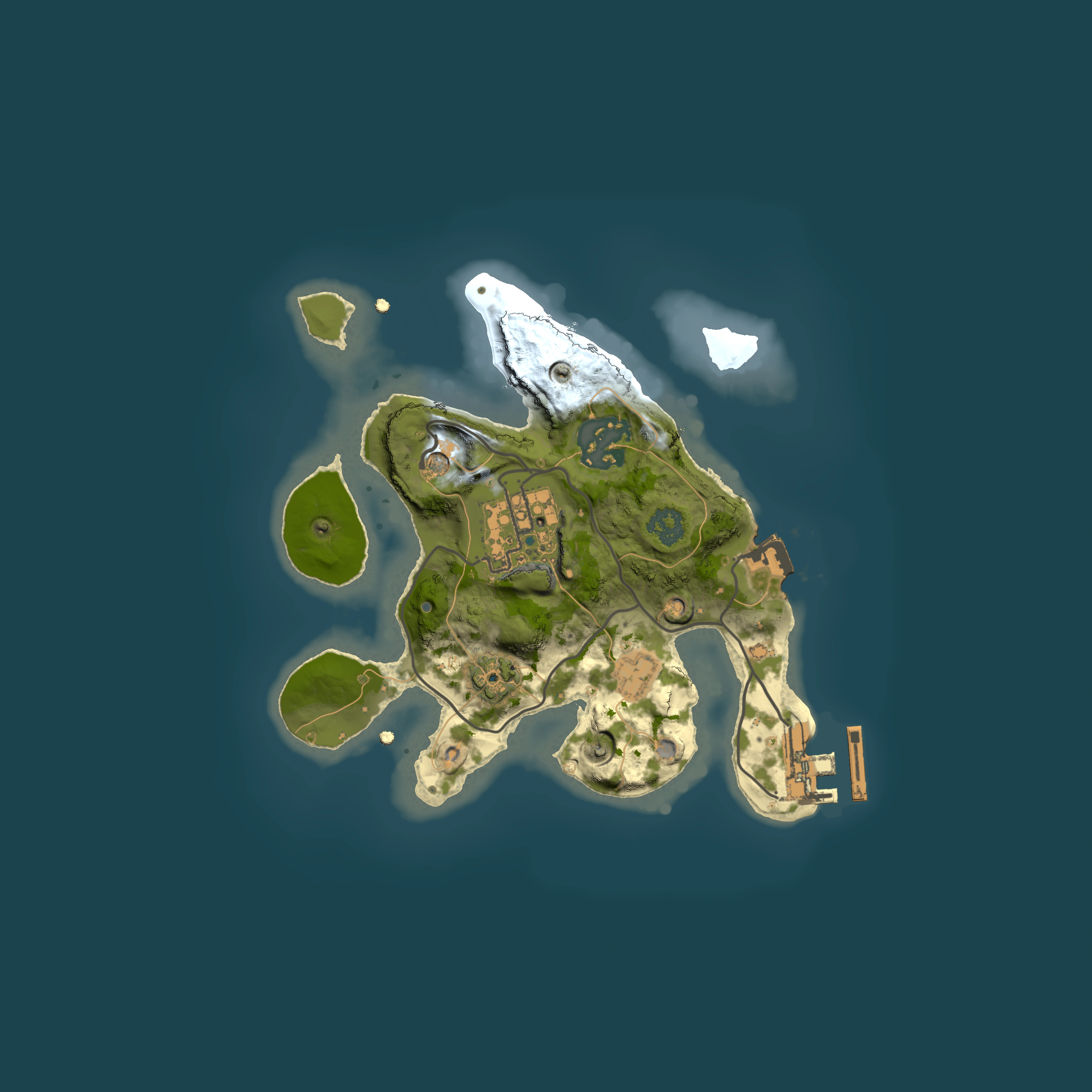 Full top-down render of Rust map seed 205836374, 2000x2000m