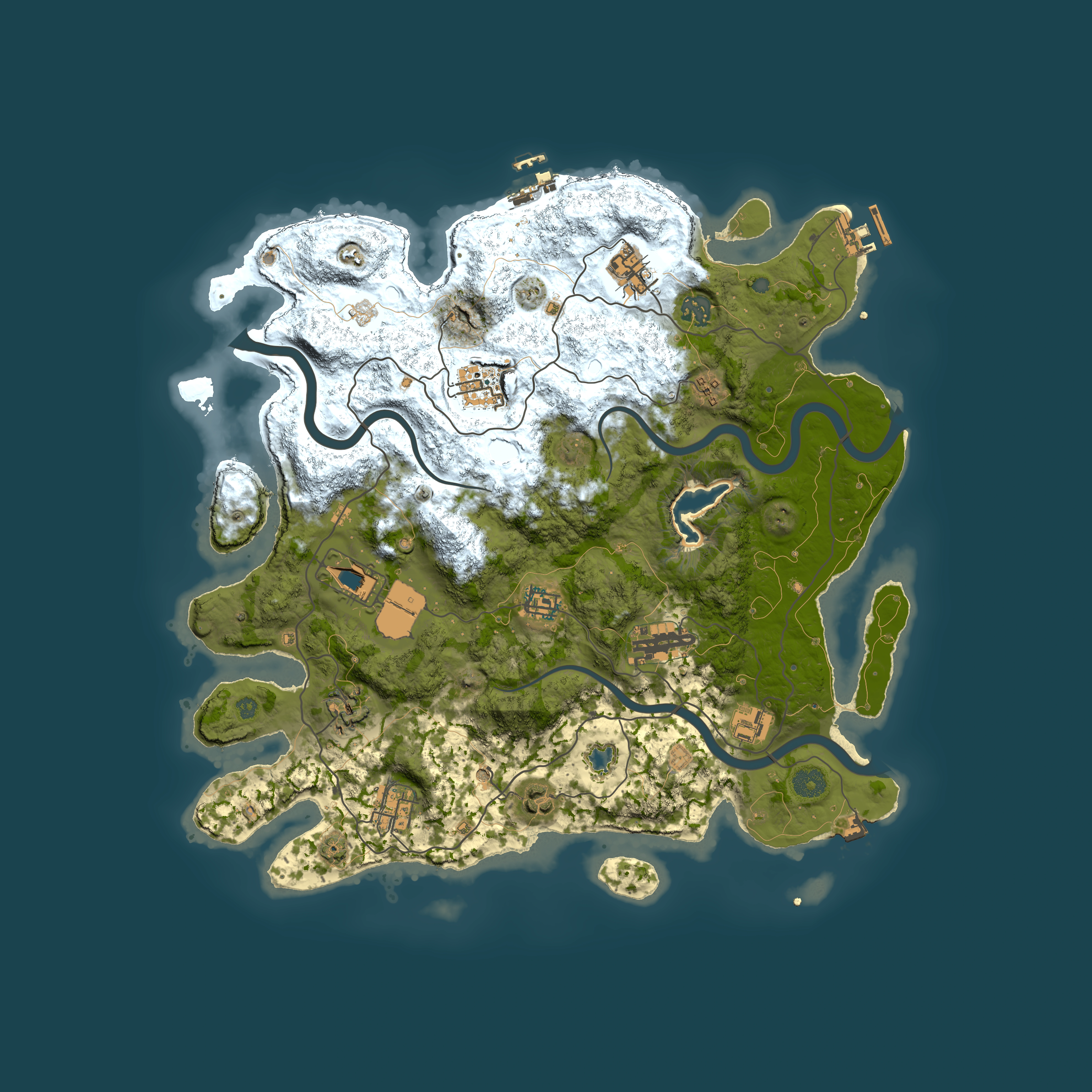 Full top-down render of Rust map seed 314431640, 4000x4000m