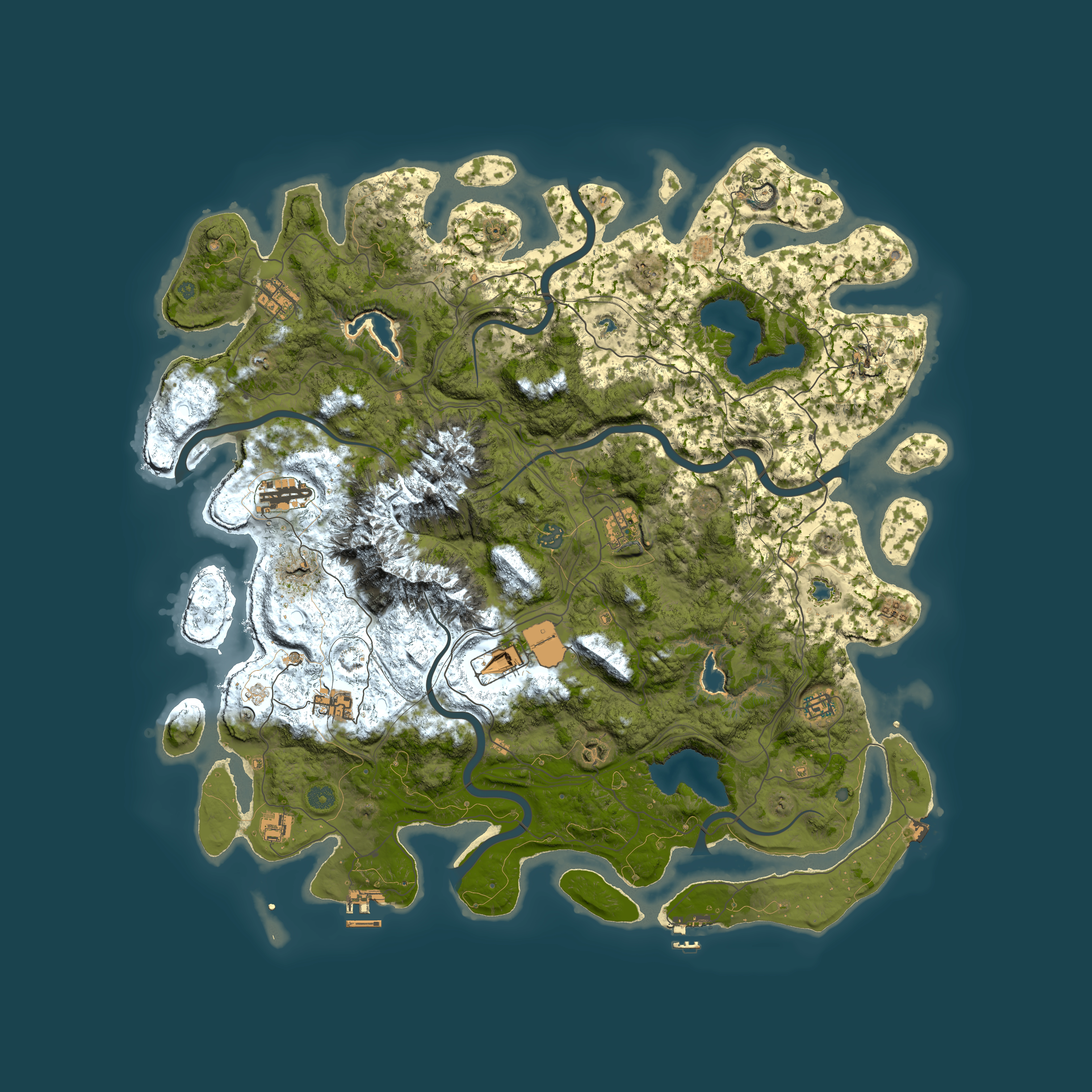 Full top-down render of Rust map seed 291108061, 5000x5000m