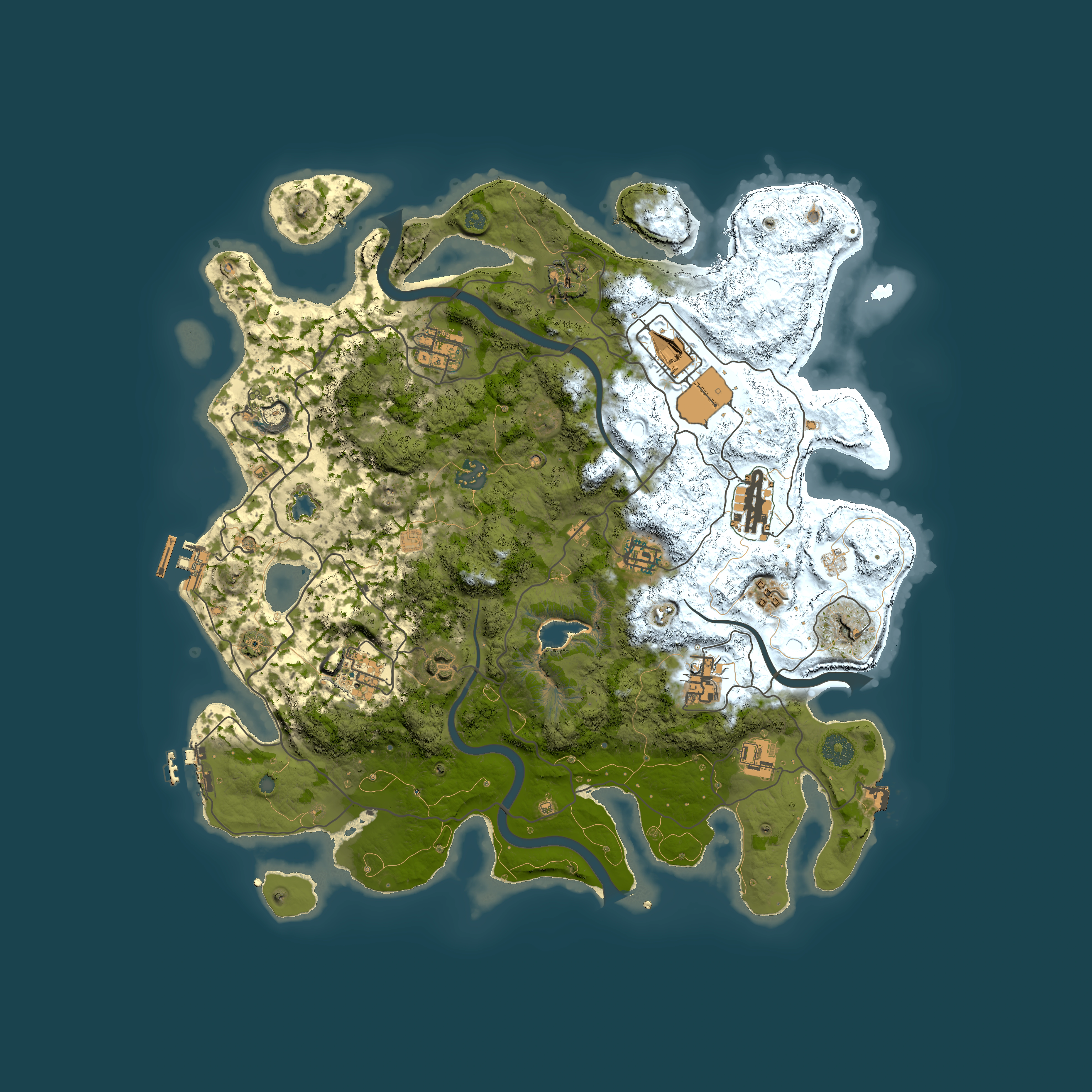 Full top-down render of Rust map seed 1075639033, 4000x4000m