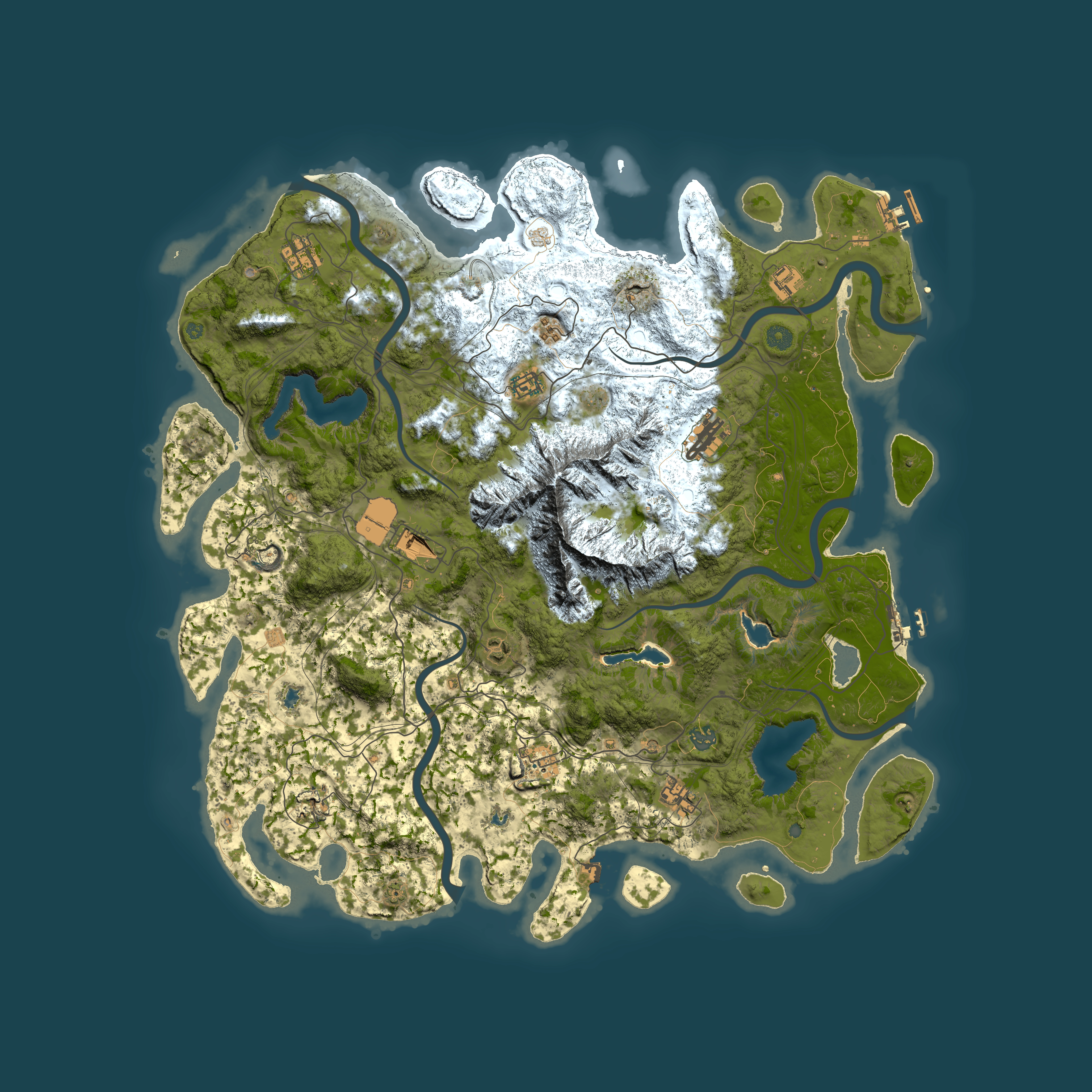 Full top-down render of Rust map seed 291199921, 5000x5000m