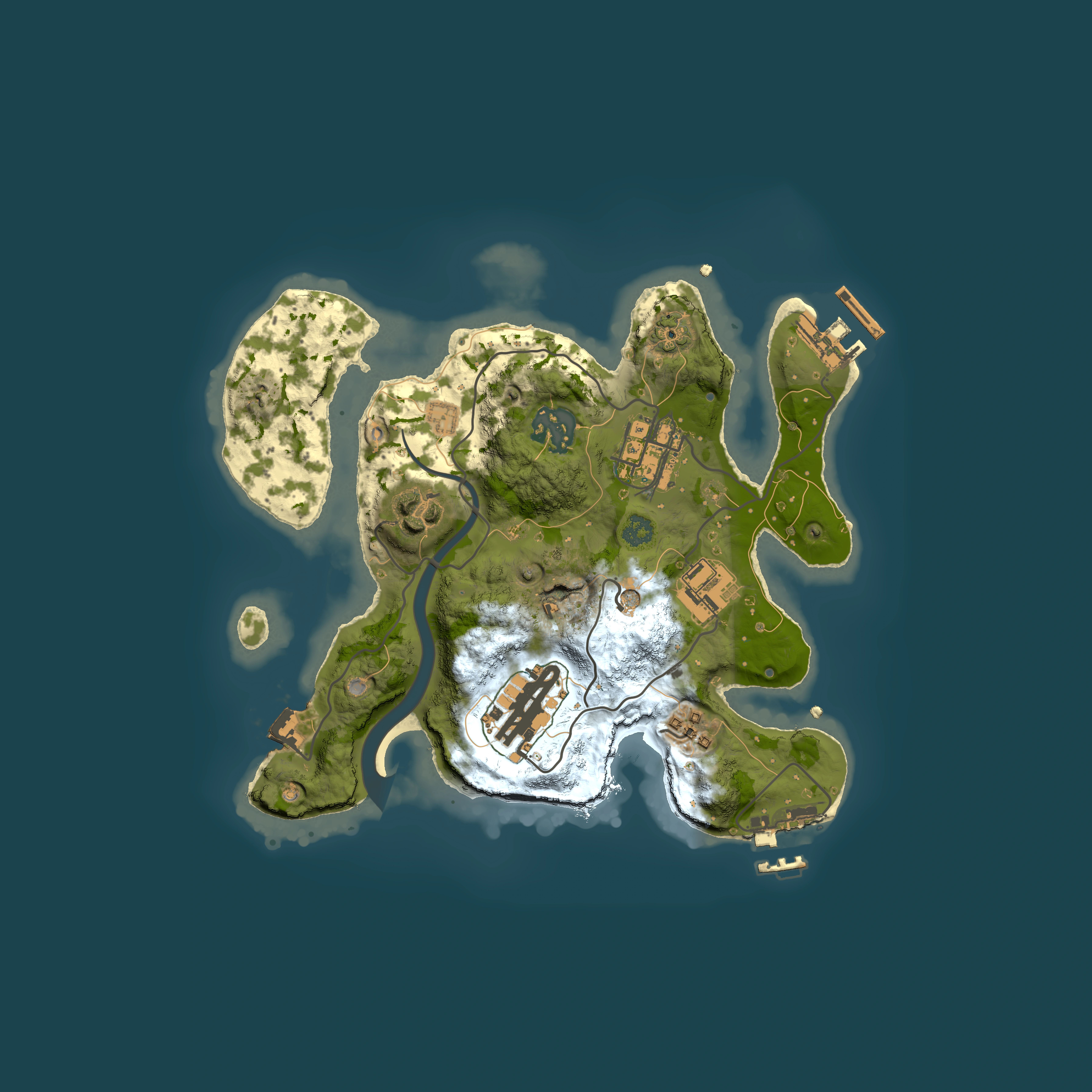 Full top-down render of Rust map seed 45859773, 2500x2500m