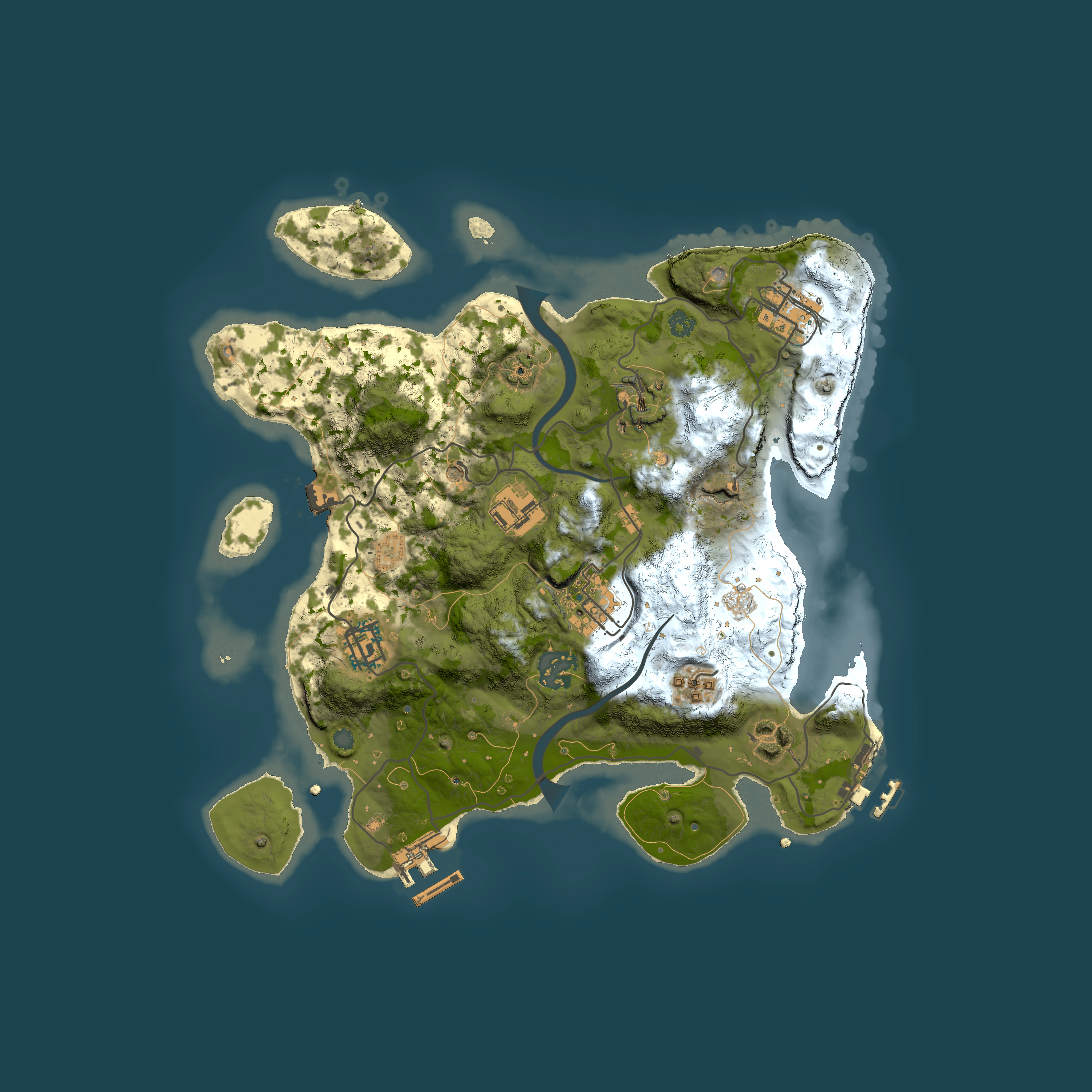 Full top-down render of Rust map seed 109058901, 3000x3000m