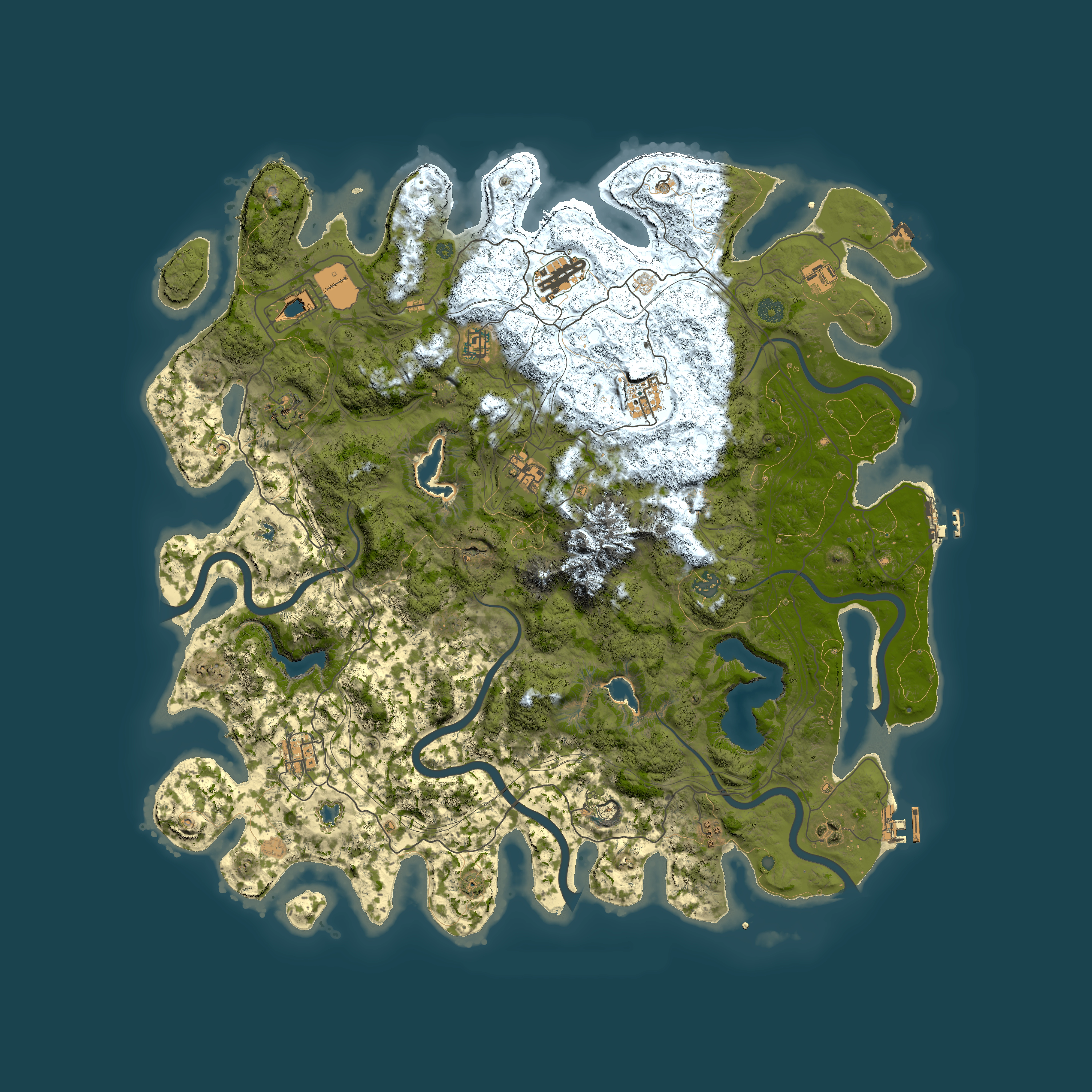 Full top-down render of Rust map seed 696250777, 5000x5000m
