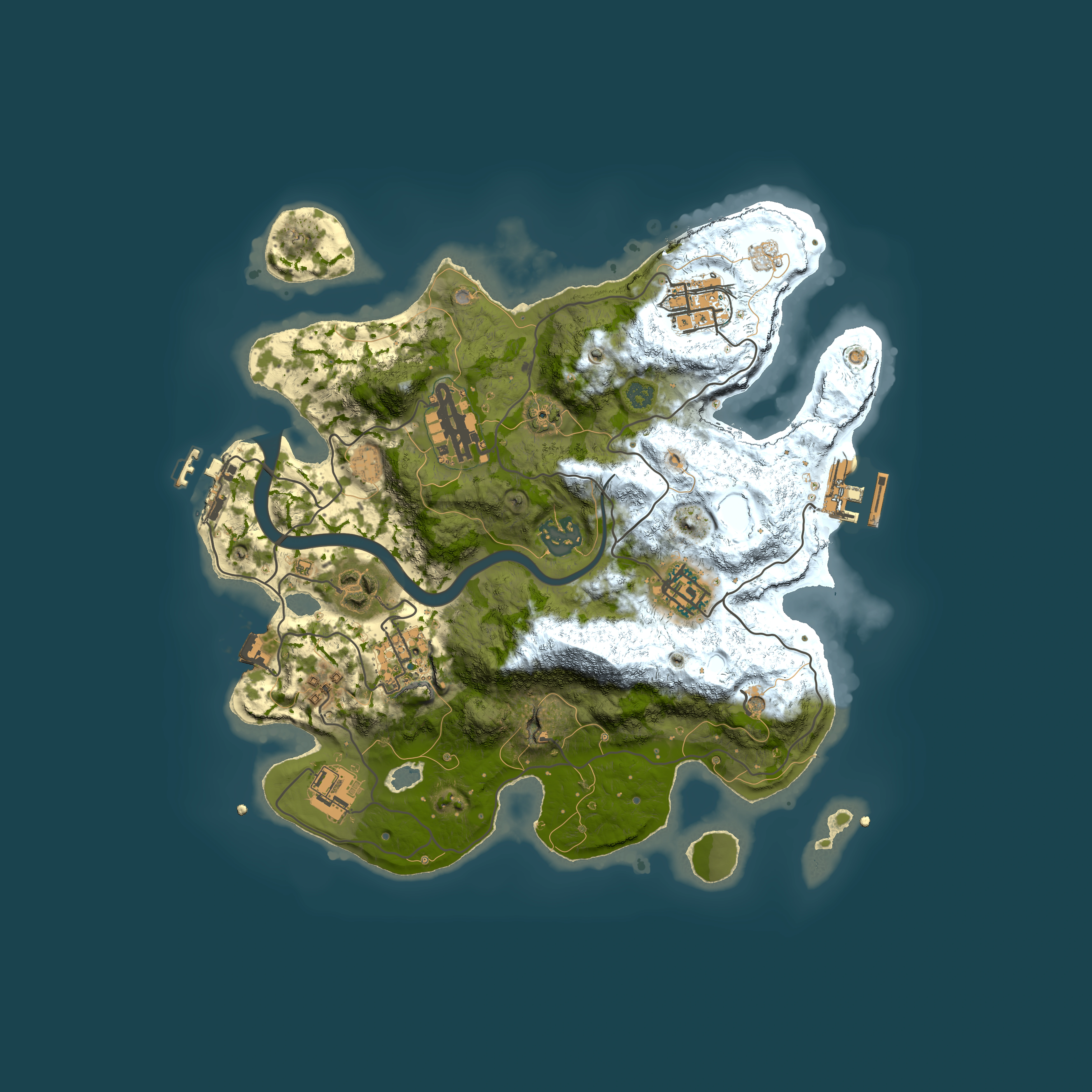 Full top-down render of Rust map seed 427992502, 3000x3000m