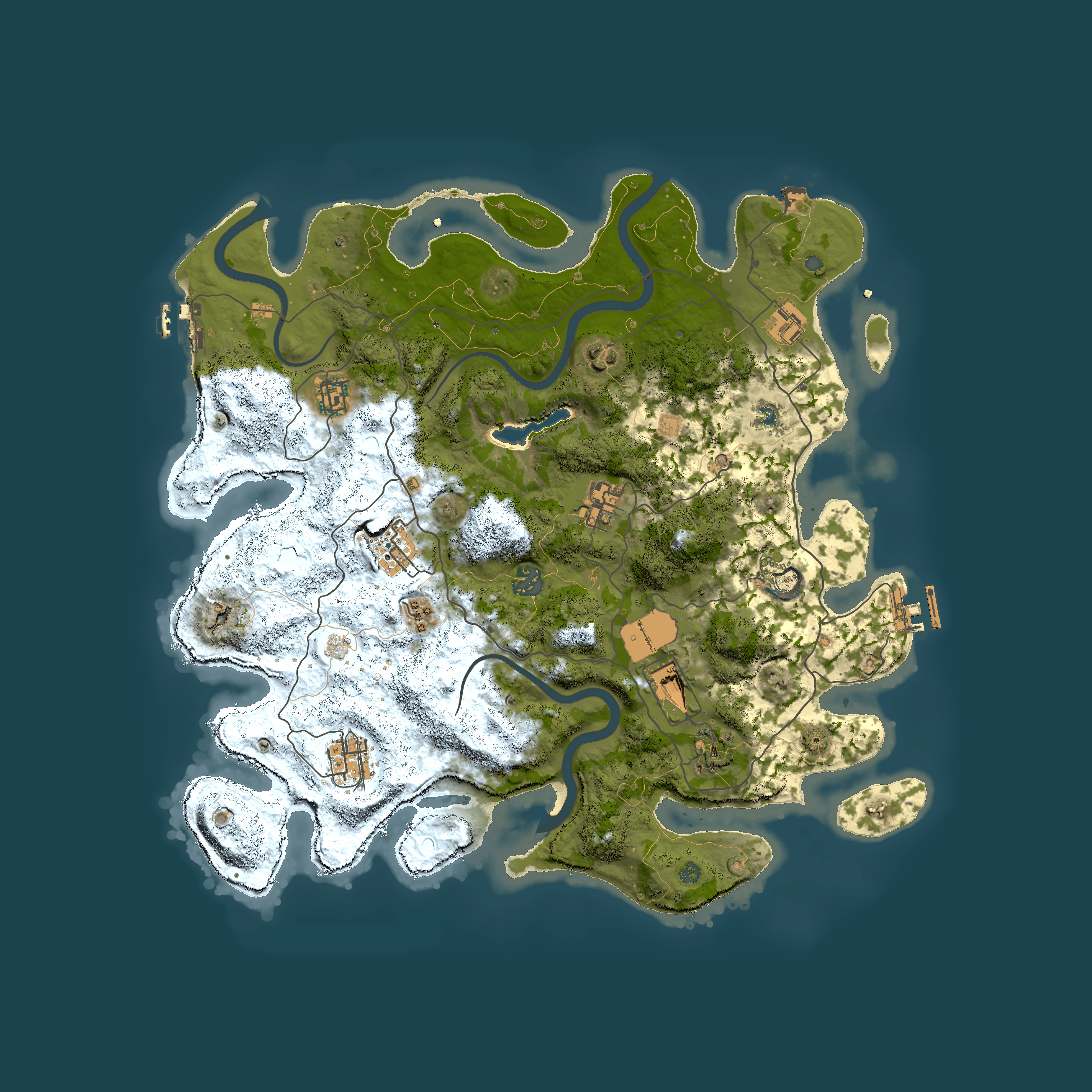 Full top-down render of Rust map seed 1985684442, 4000x4000m