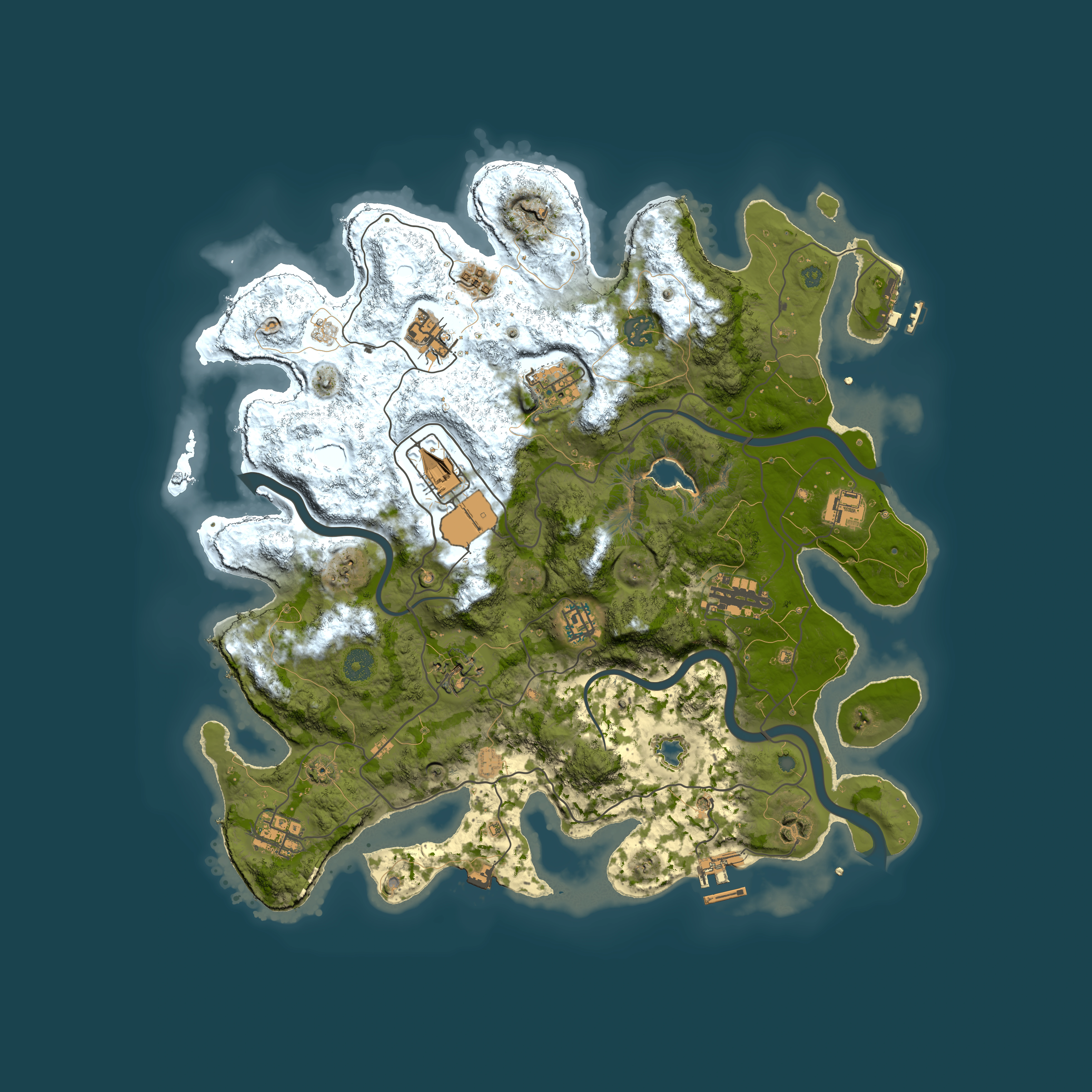 Full top-down render of Rust map seed 1342074670, 4000x4000m