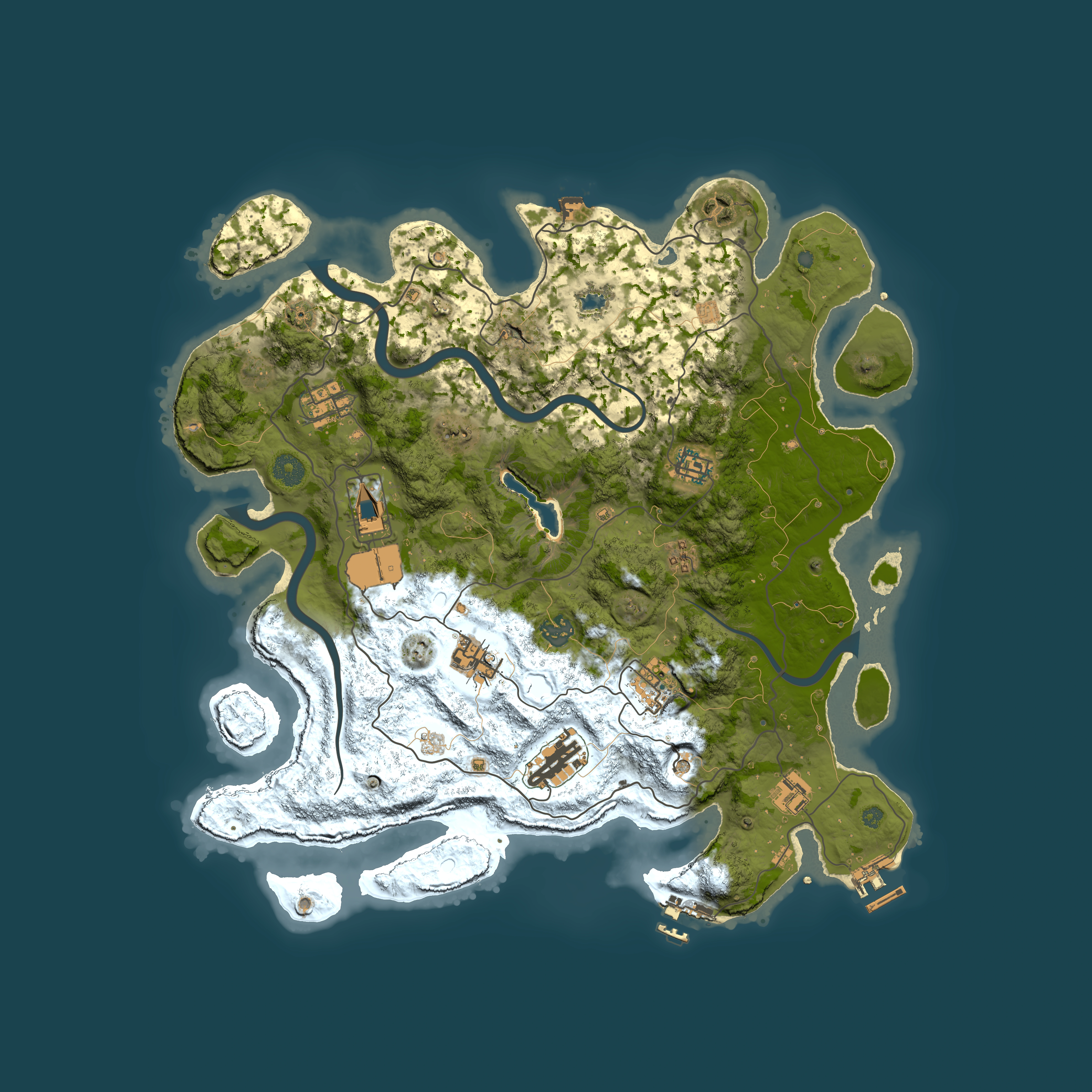 Full top-down render of Rust map seed 1194769843, 4000x4000m