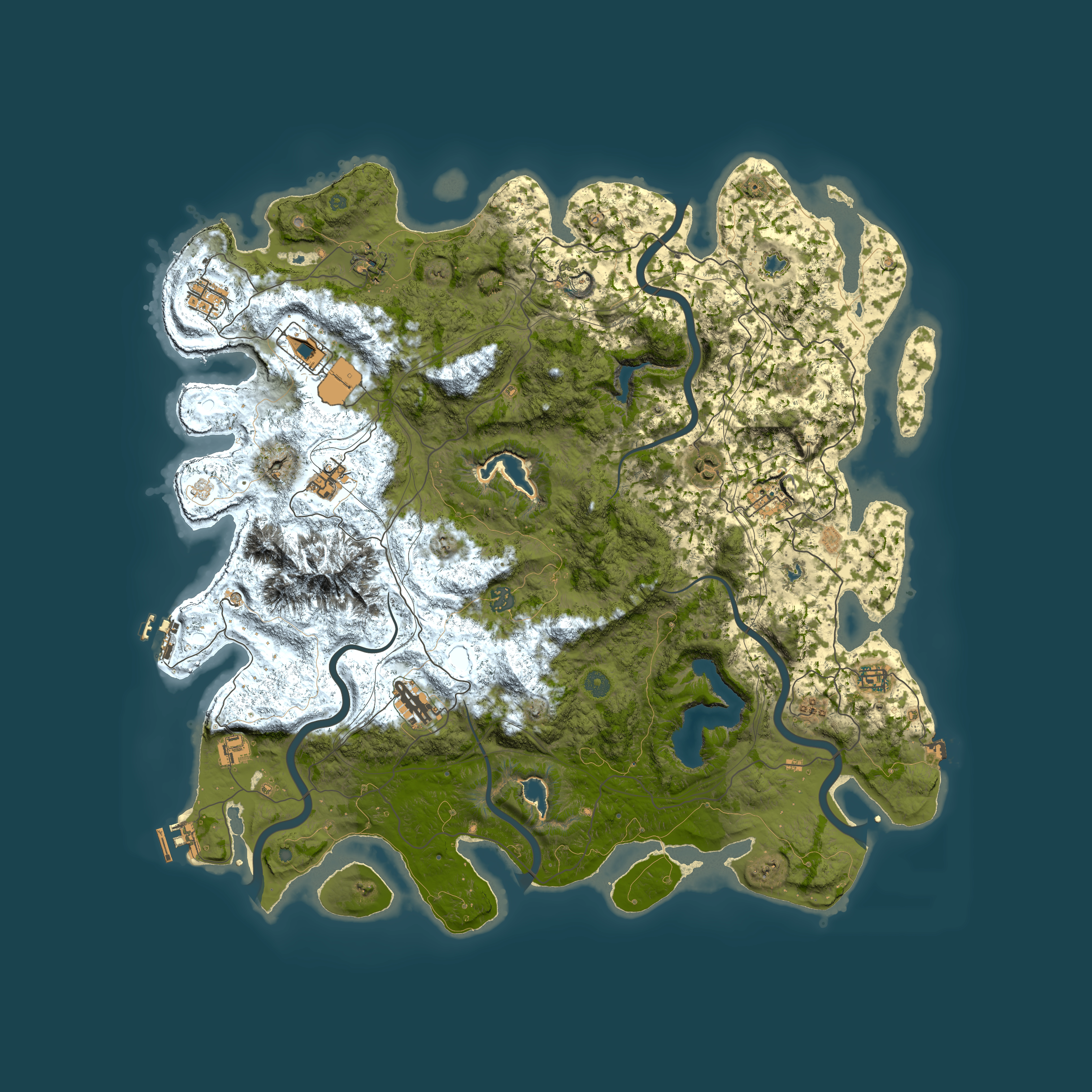 Full top-down render of Rust map seed 1297492498, 5000x5000m