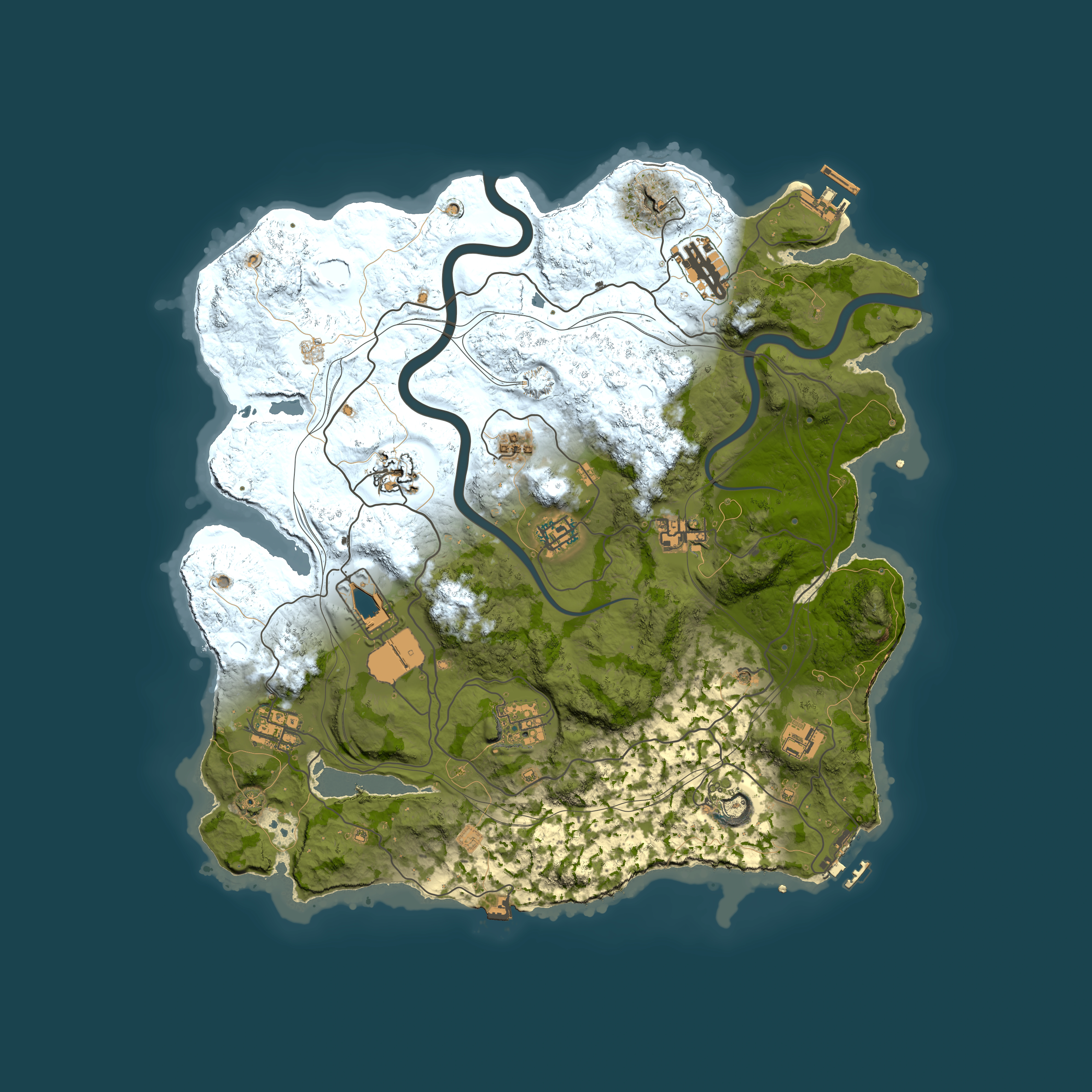 Full top-down render of Rust map seed 1998, 3900x3900m