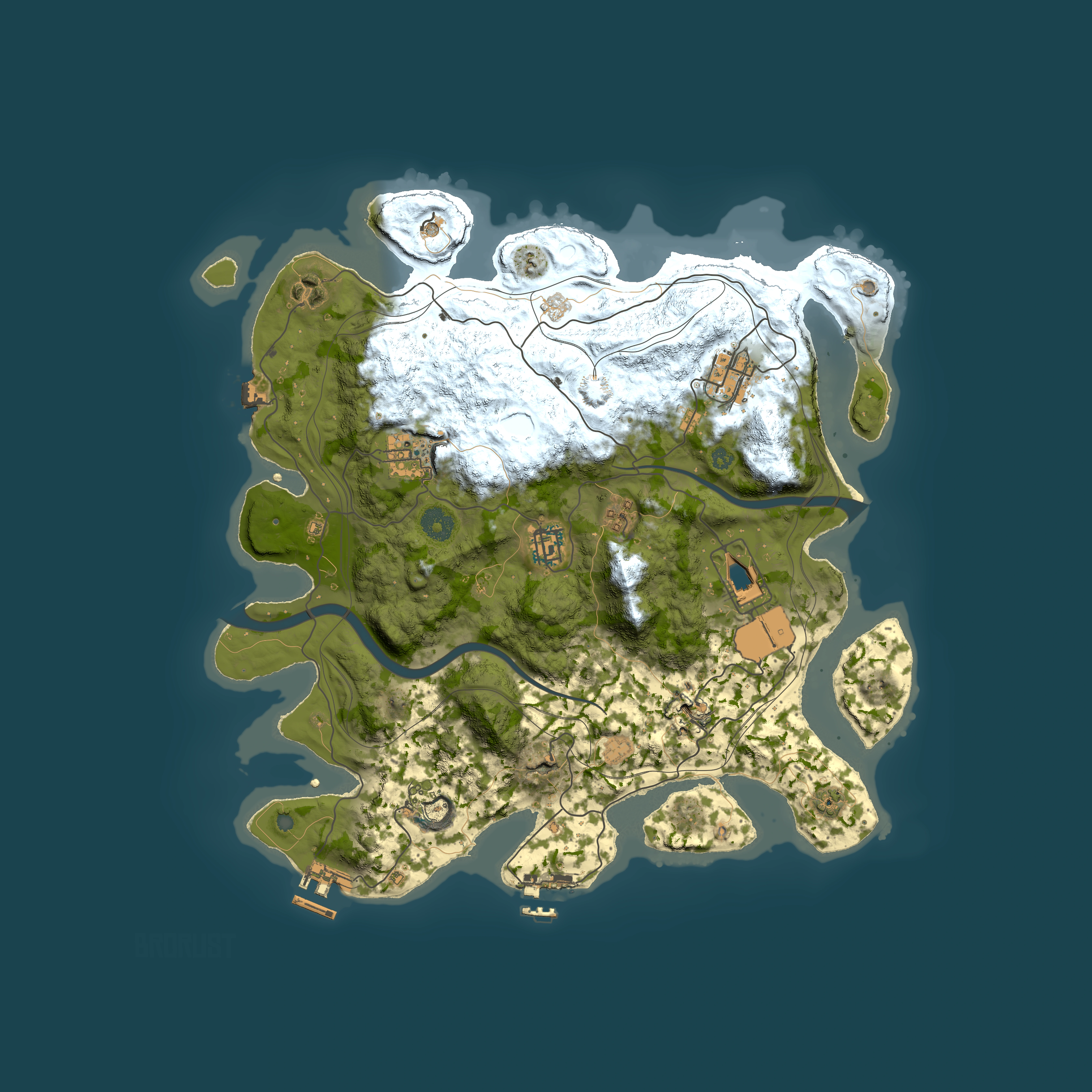 Full top-down render of Rust map seed 31108, 3700x3700m