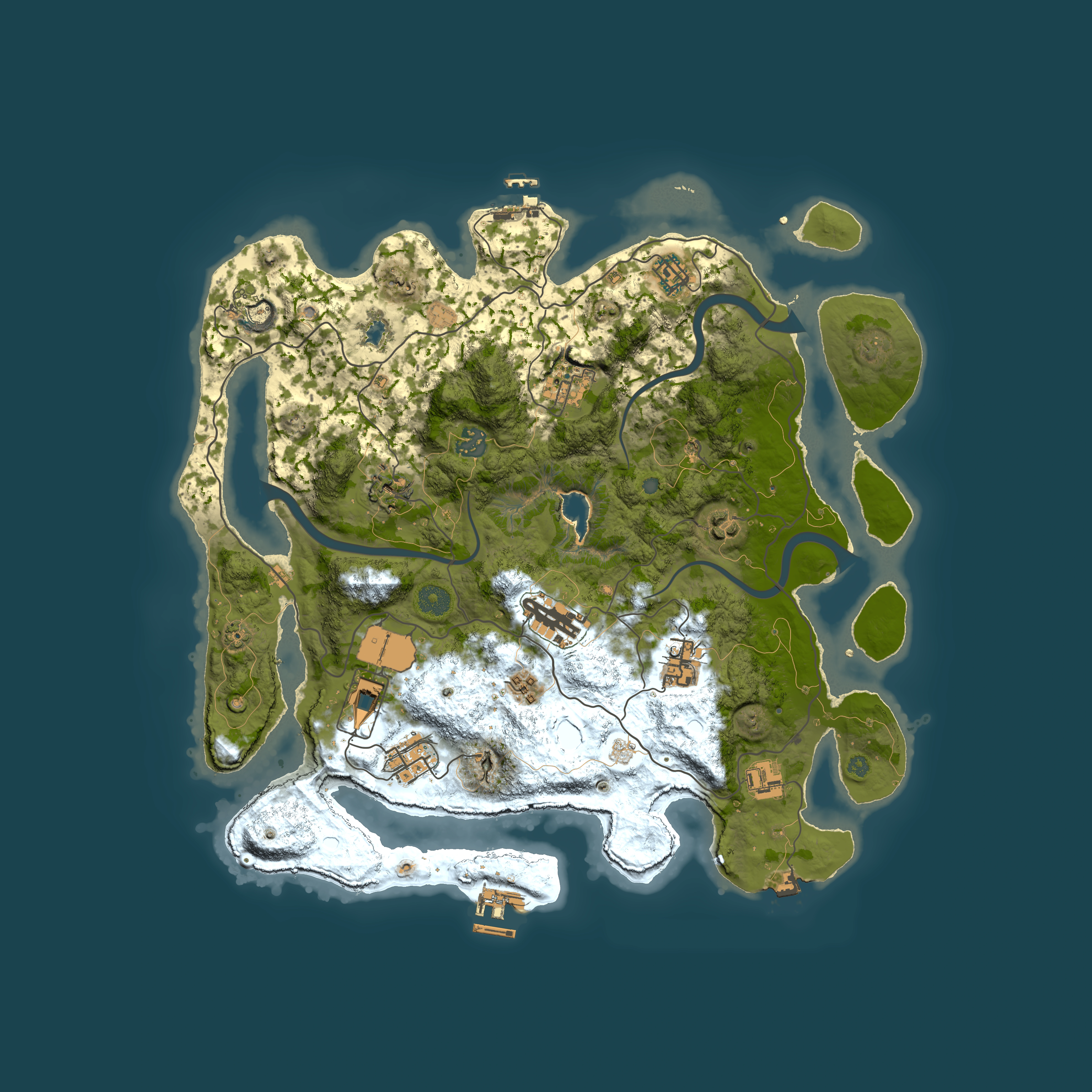 Full top-down render of Rust map seed 0, 4000x4000m
