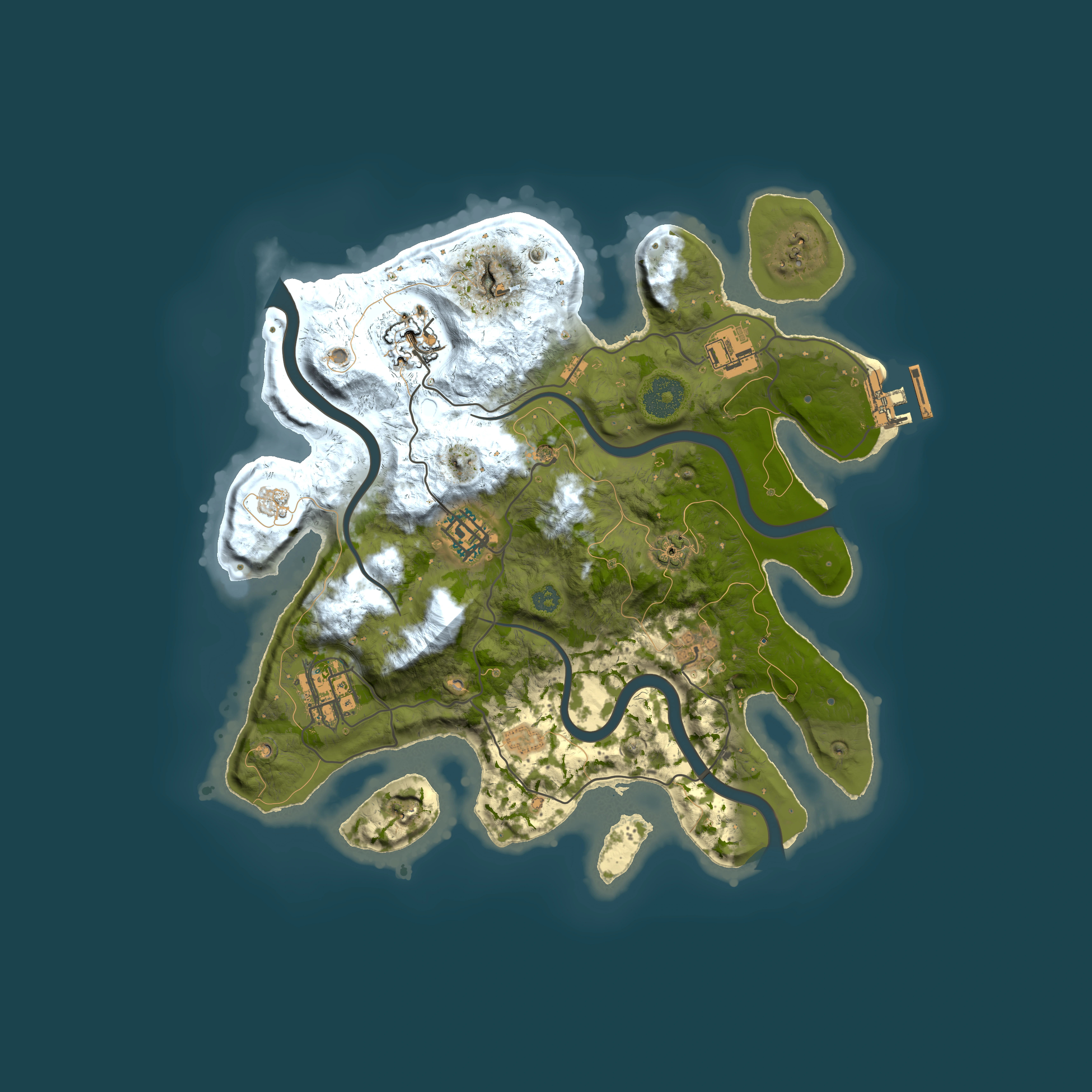 Full top-down render of Rust map seed 1337, 3000x3000m