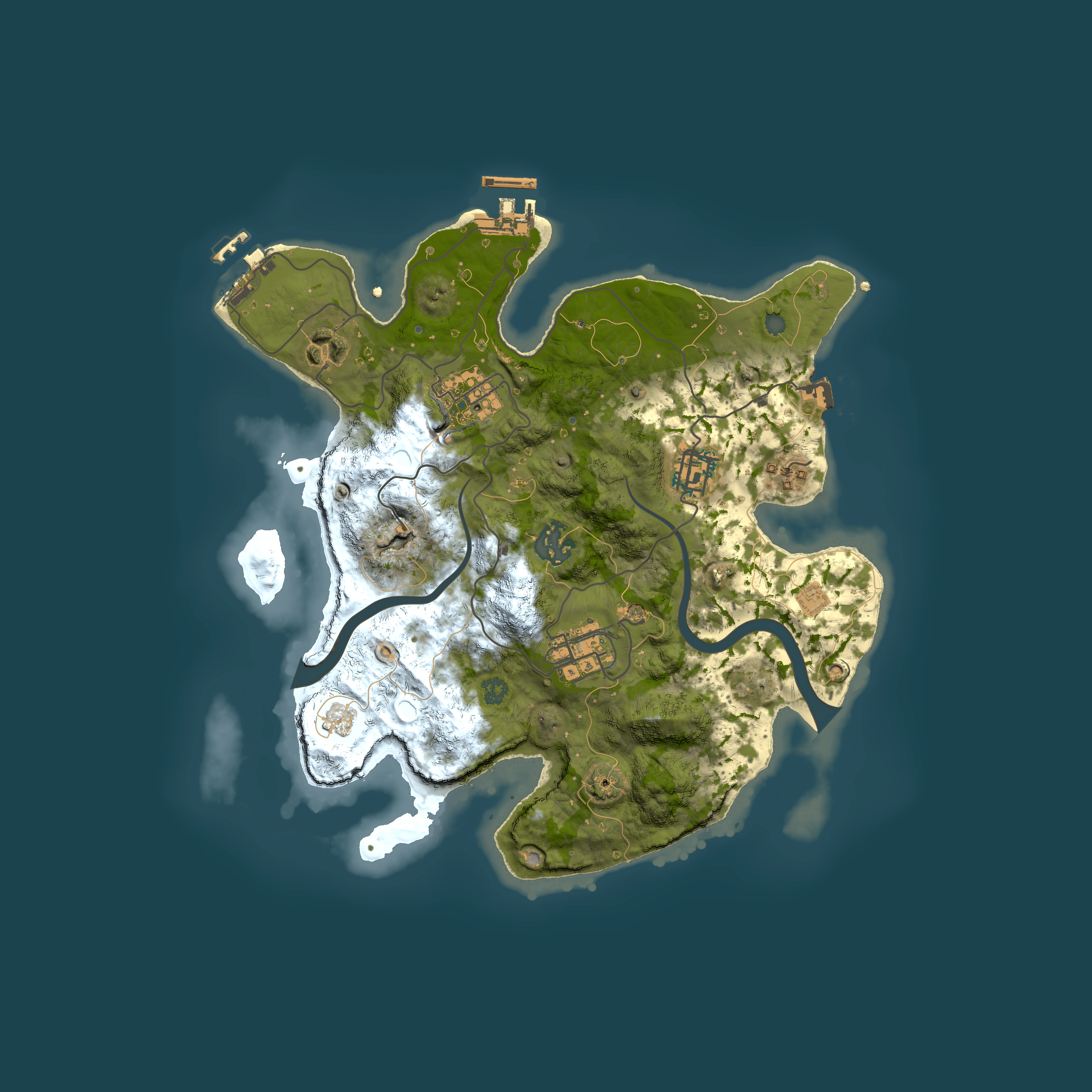 Full top-down render of Rust map seed 11099, 3000x3000m