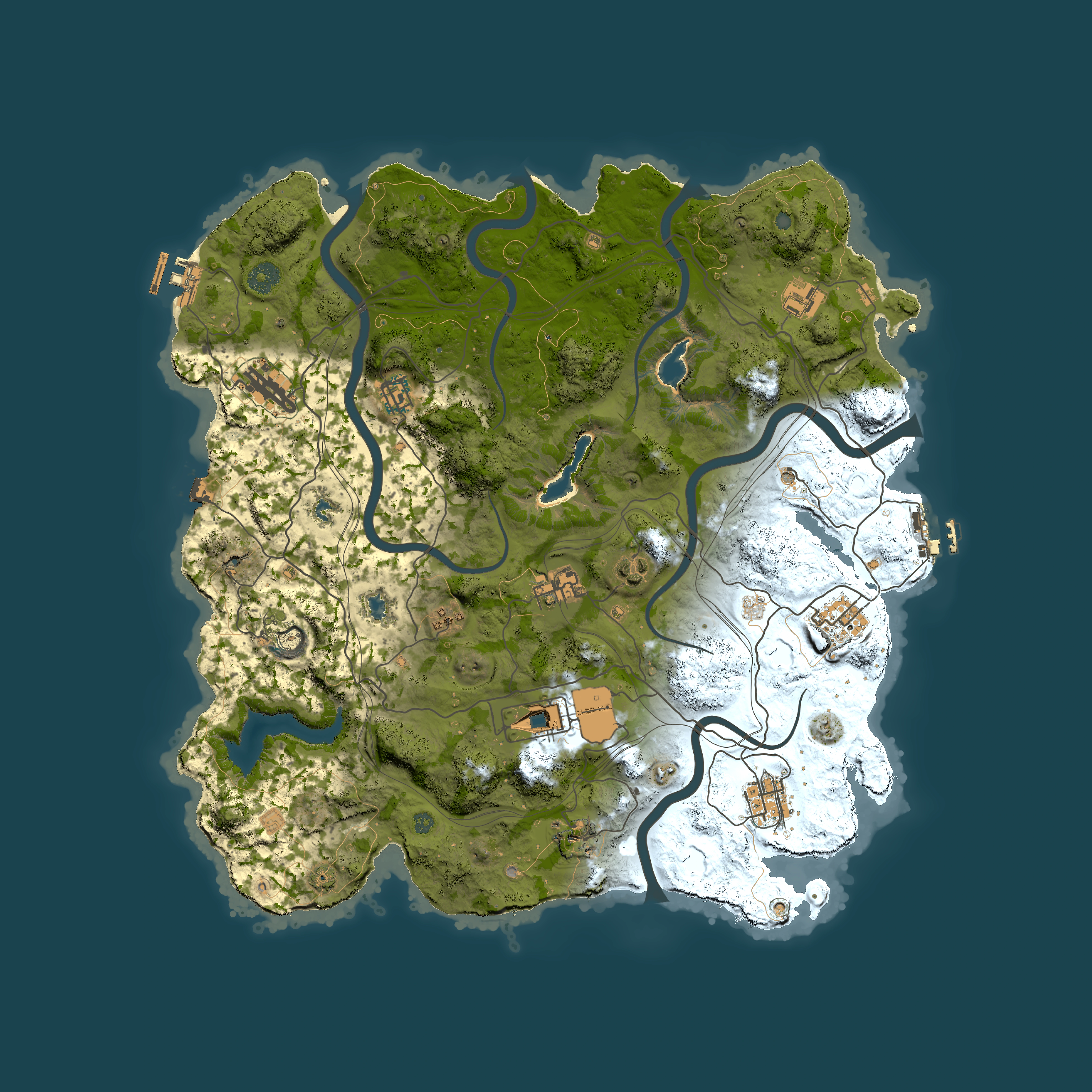 Full top-down render of Rust map seed 32585964, 4000x4000m