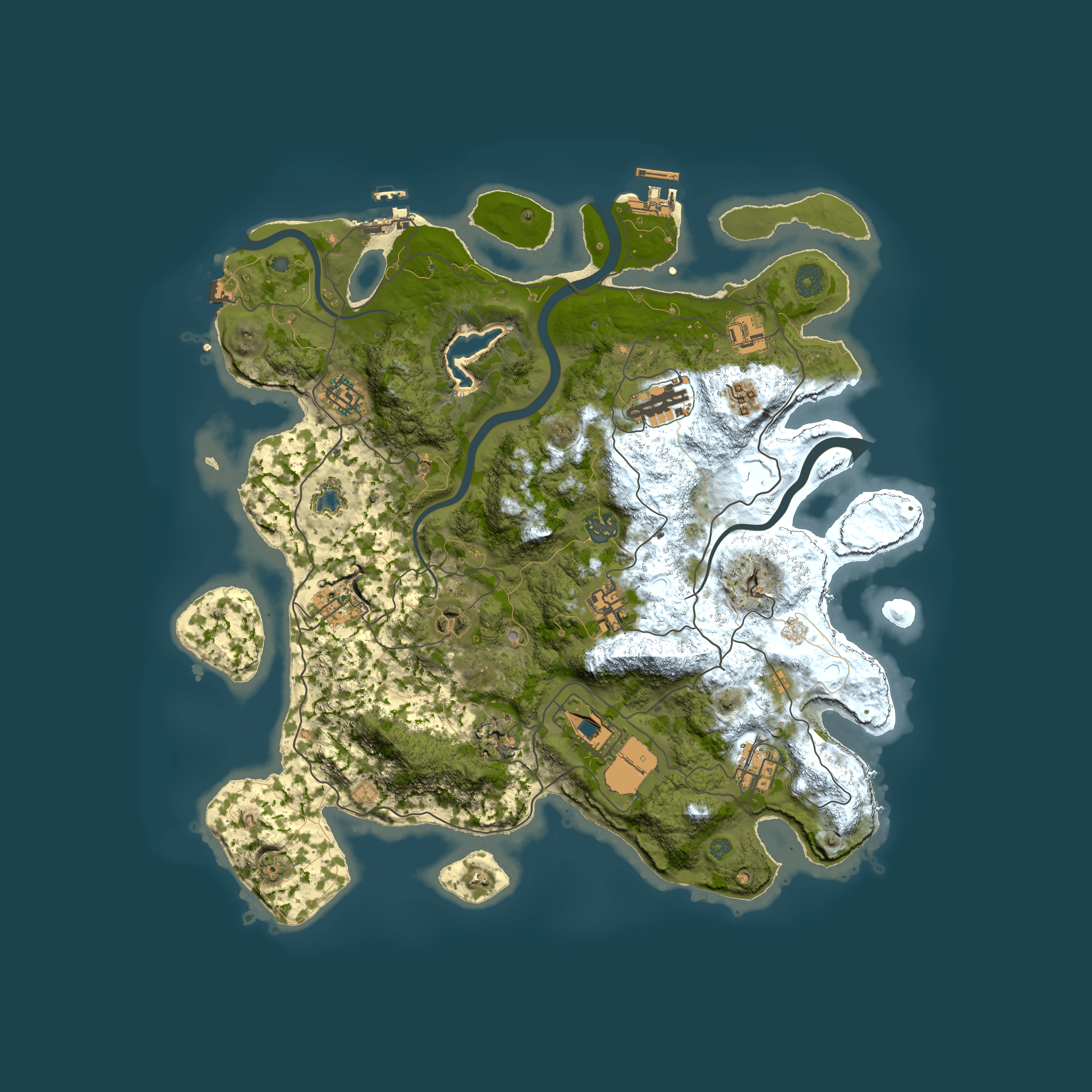 Full top-down render of Rust map seed 0, 4000x4000m