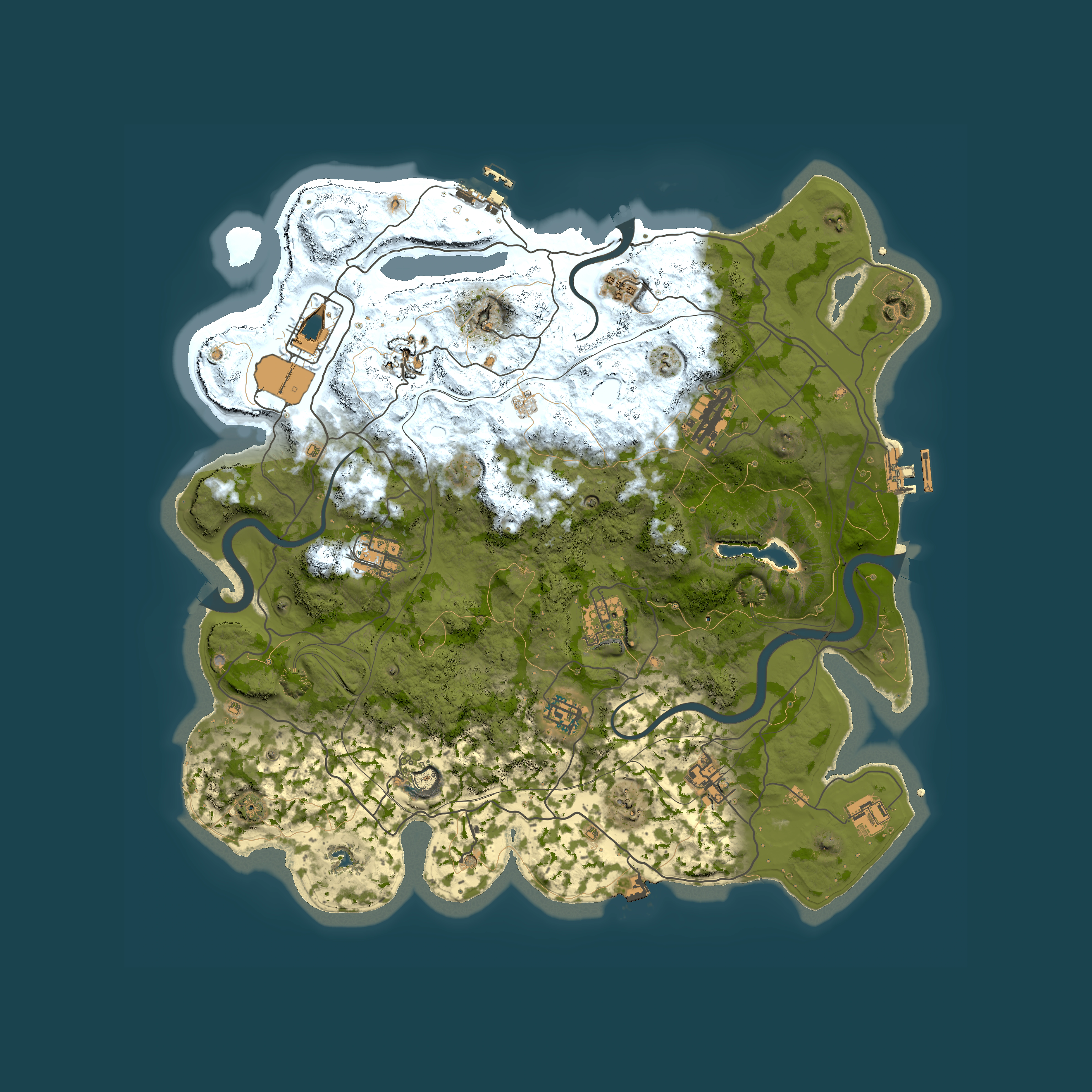Full top-down render of Rust map seed 1337, 4000x4000m