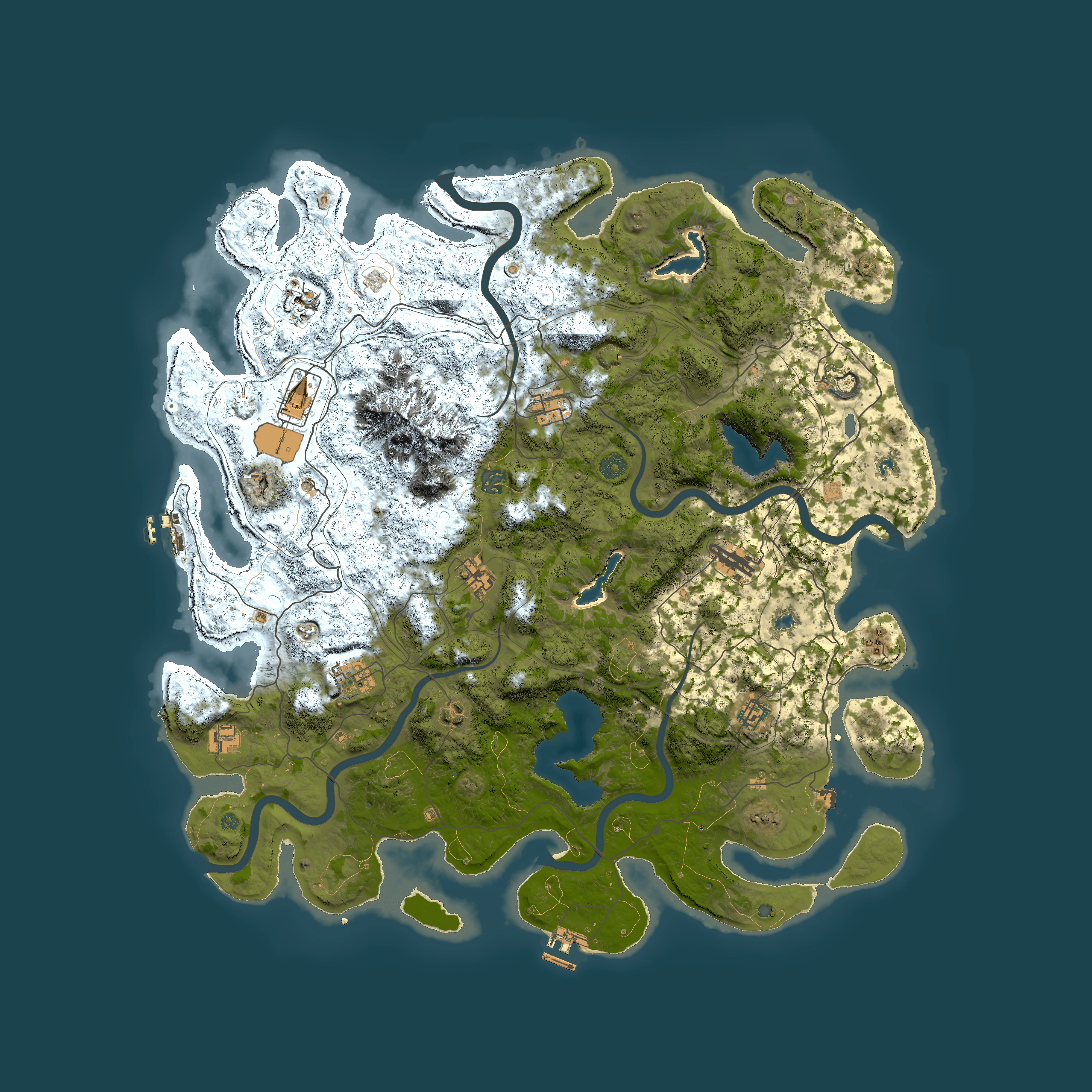 Full top-down render of Rust map seed 1129355306, 5000x5000m