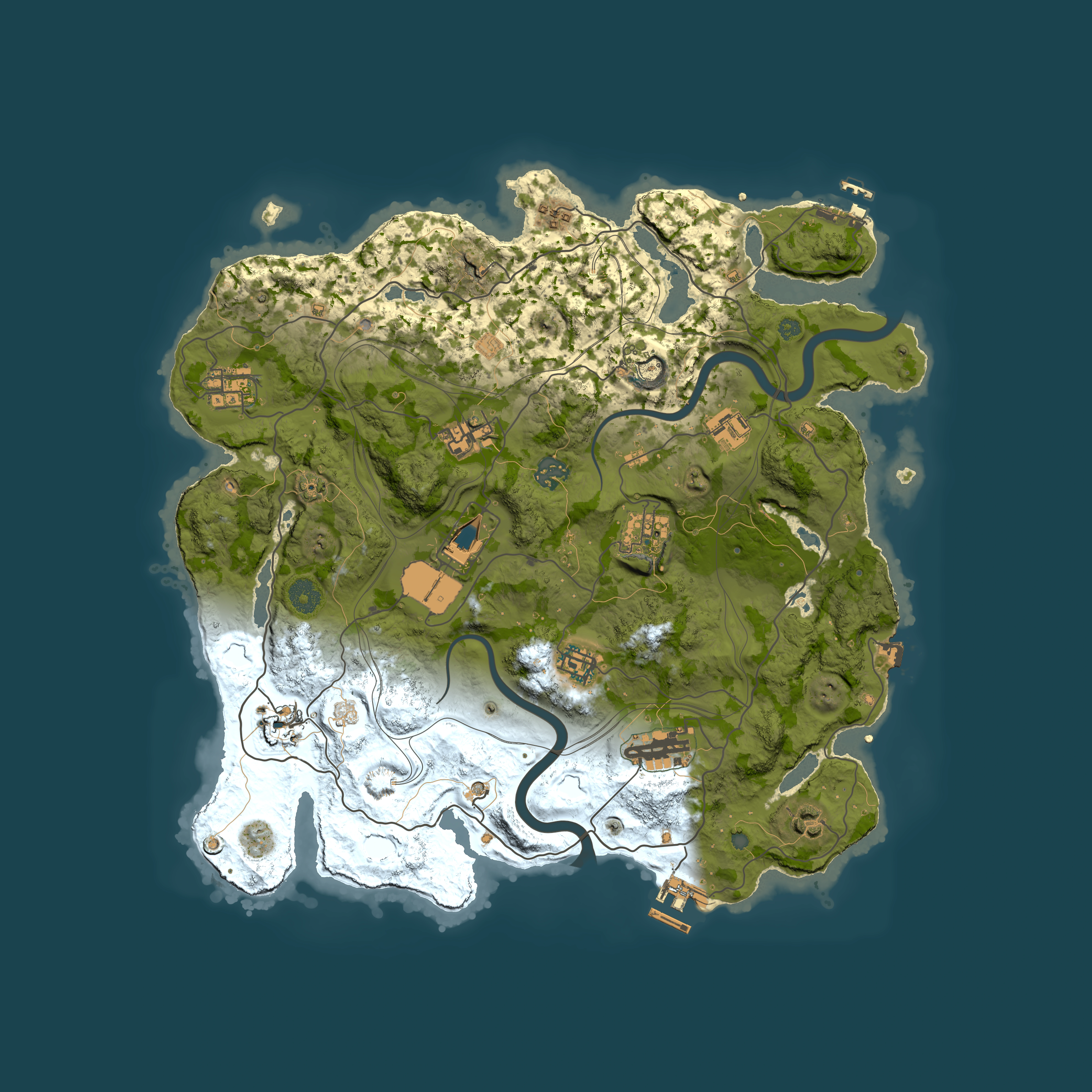 Full top-down render of Rust map seed 1337, 3850x3850m