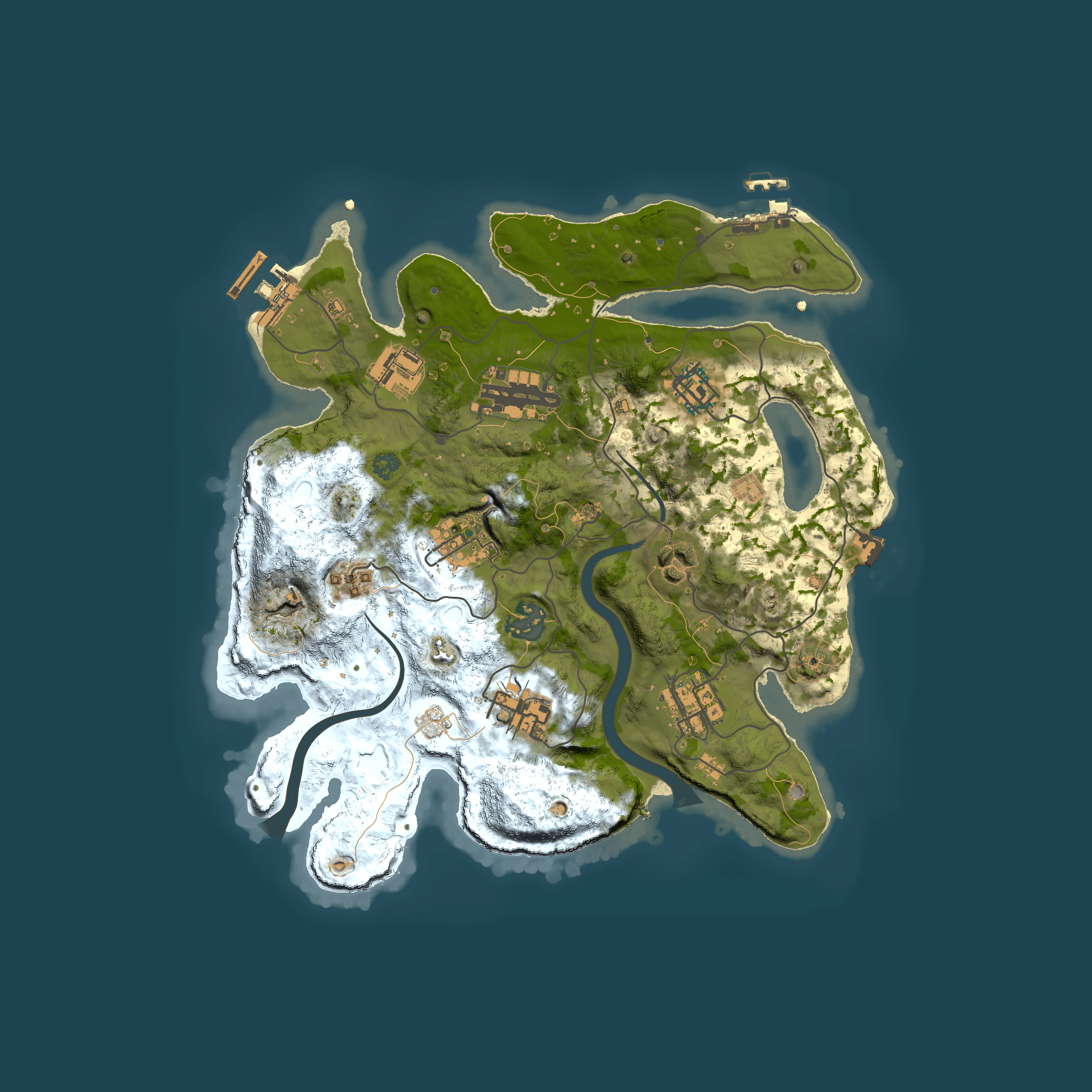 Full top-down render of Rust map seed 1912345604, 3000x3000m