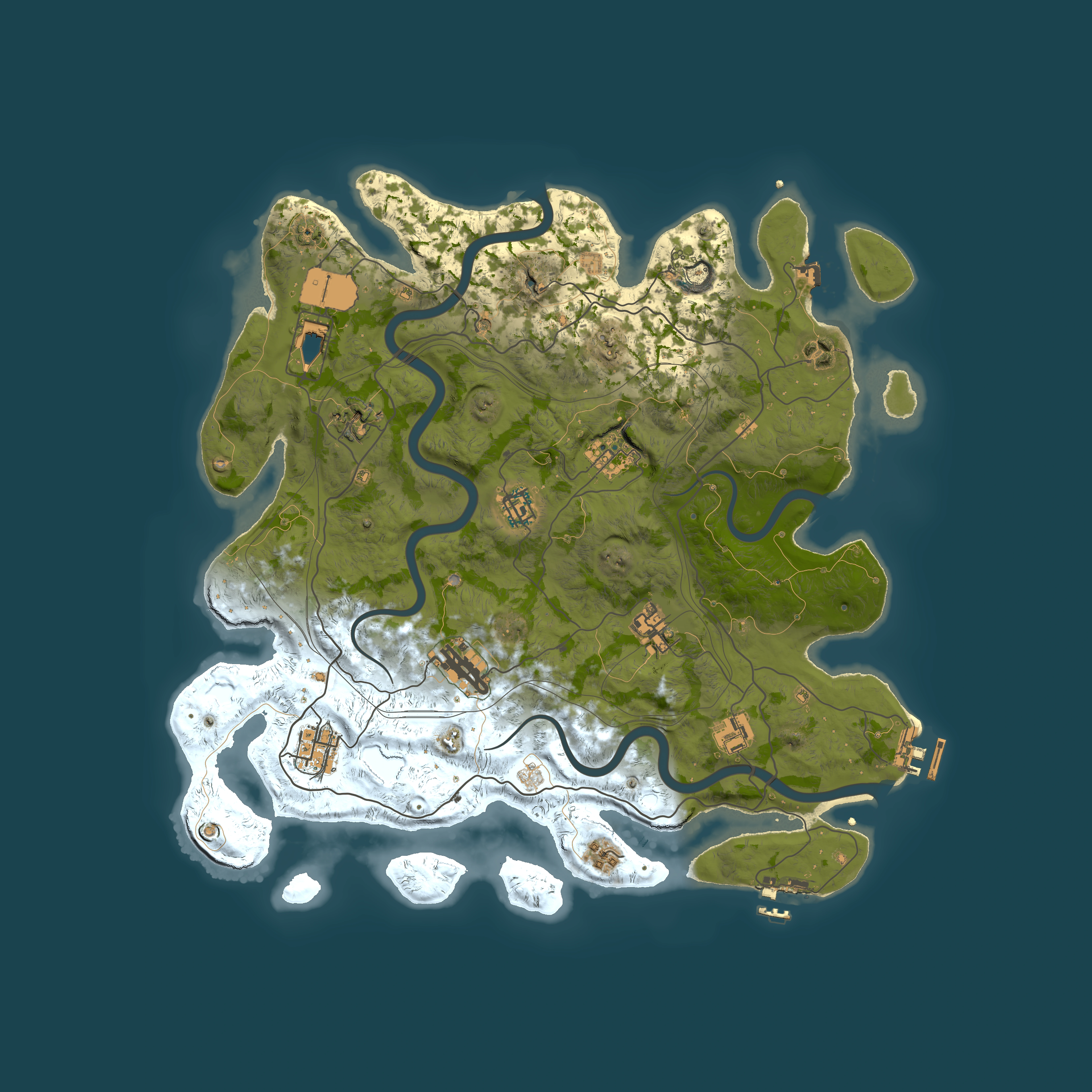 Full top-down render of Rust map seed 1337, 4000x4000m