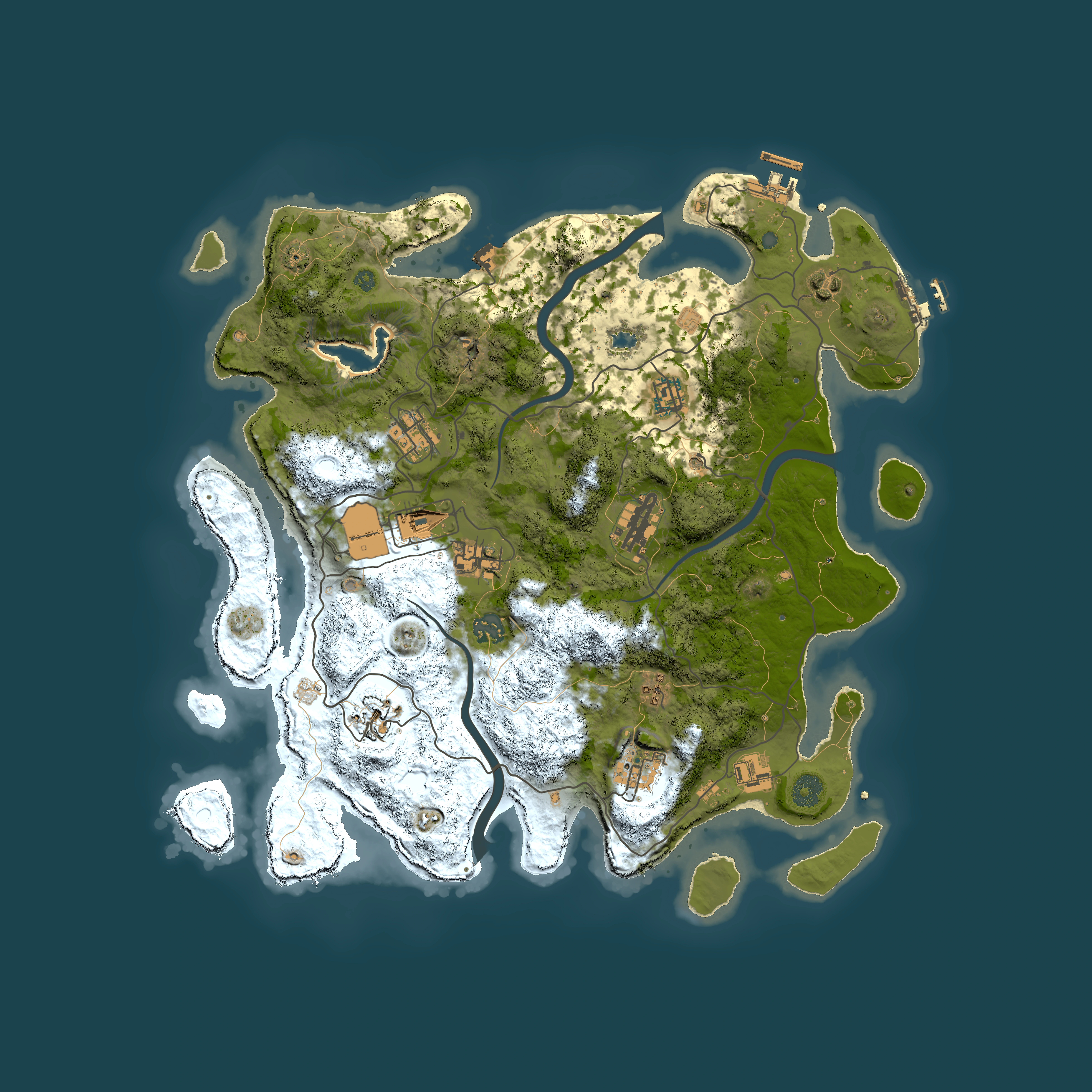 Full top-down render of Rust map seed 1195084567, 4000x4000m