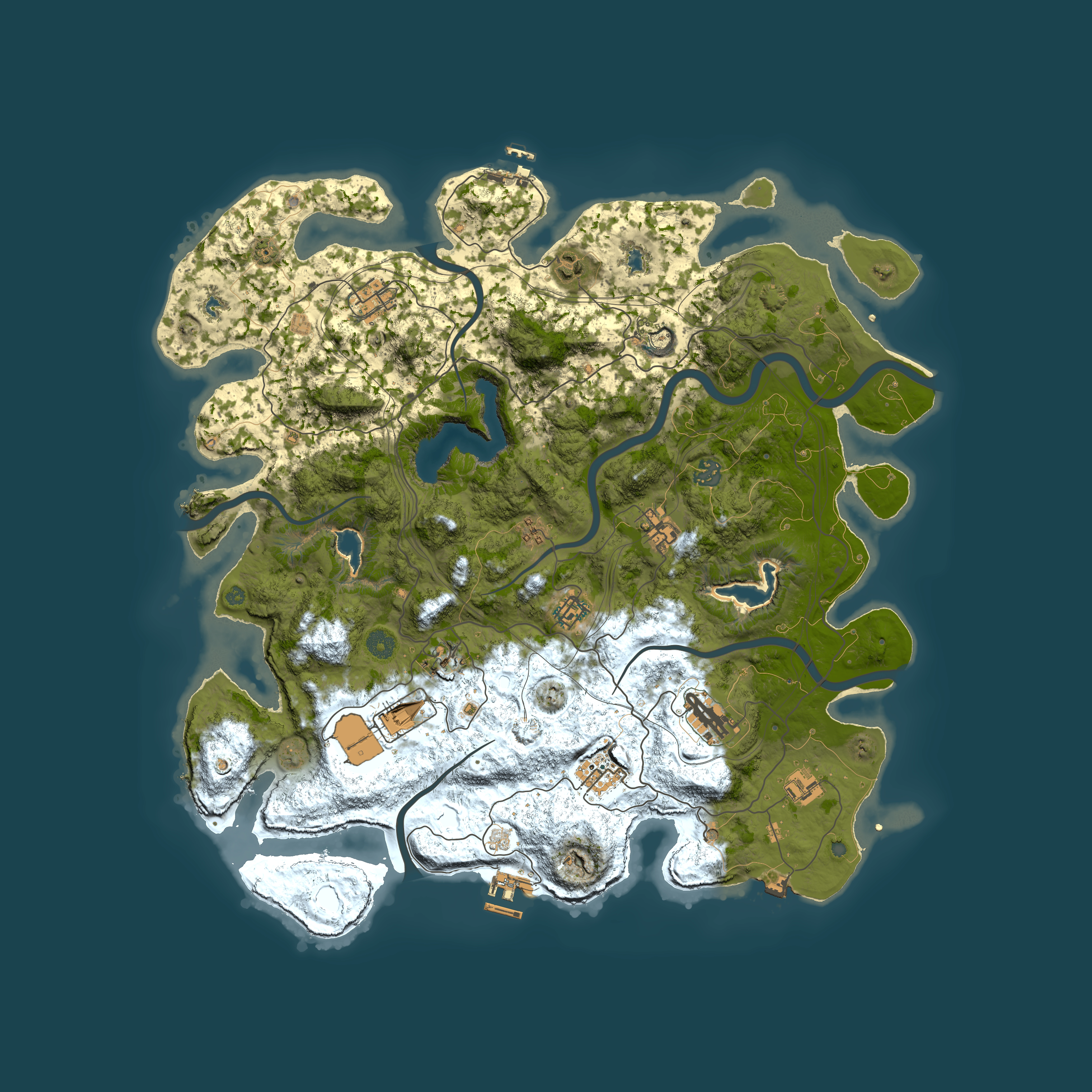 Full top-down render of Rust map seed 132458121, 4500x4500m