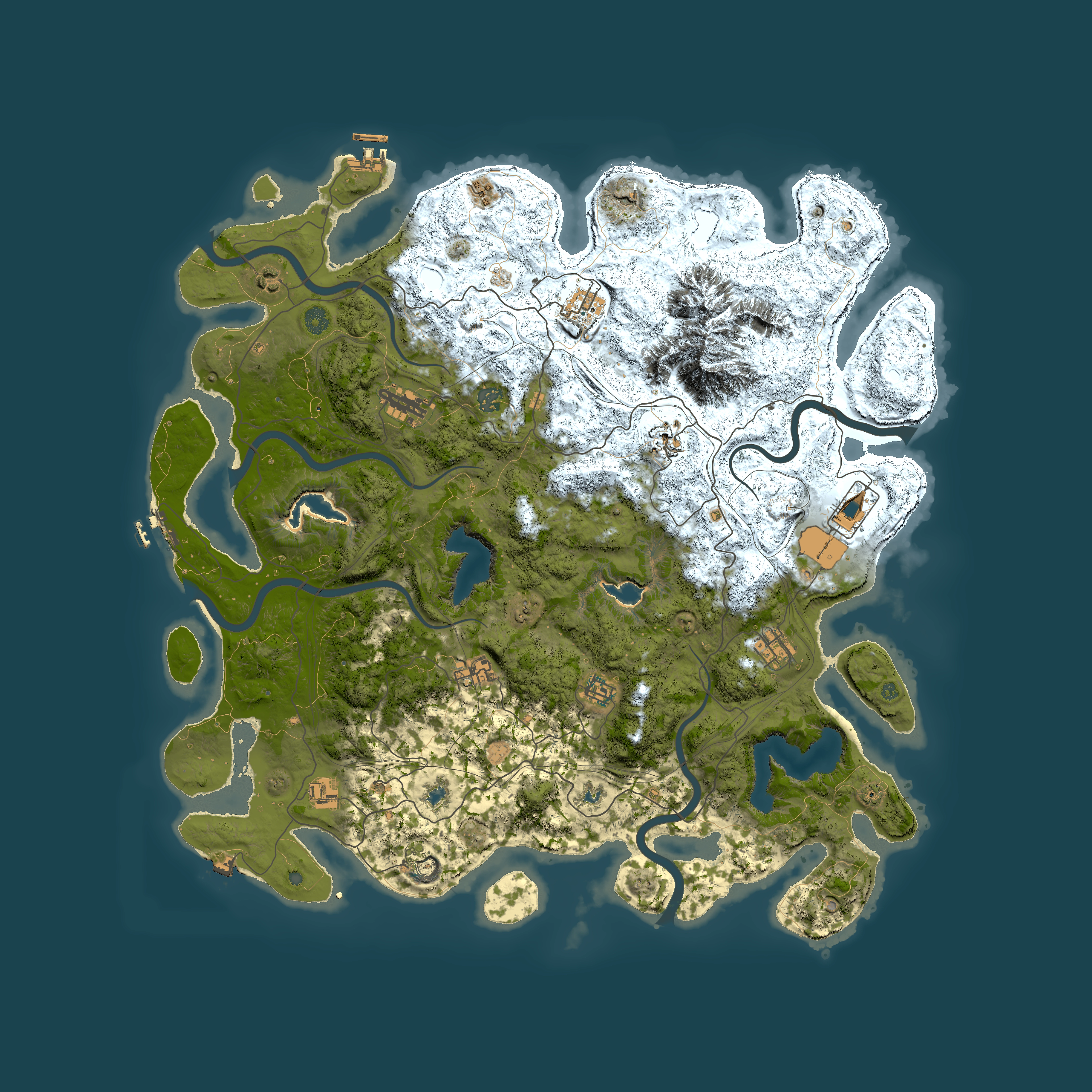 Full top-down render of Rust map seed 489847577, 5000x5000m